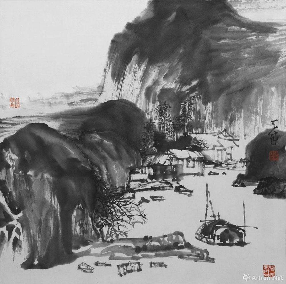 江畔渔樵_国画在线作品展_谢天成作品展_谢天成在线作品_谢天成官方