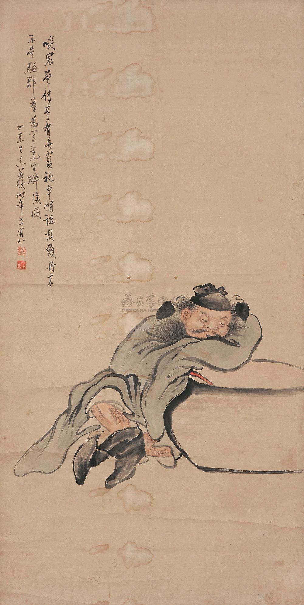 1189 1873年作 钟馗醉酒 立轴 设色纸本