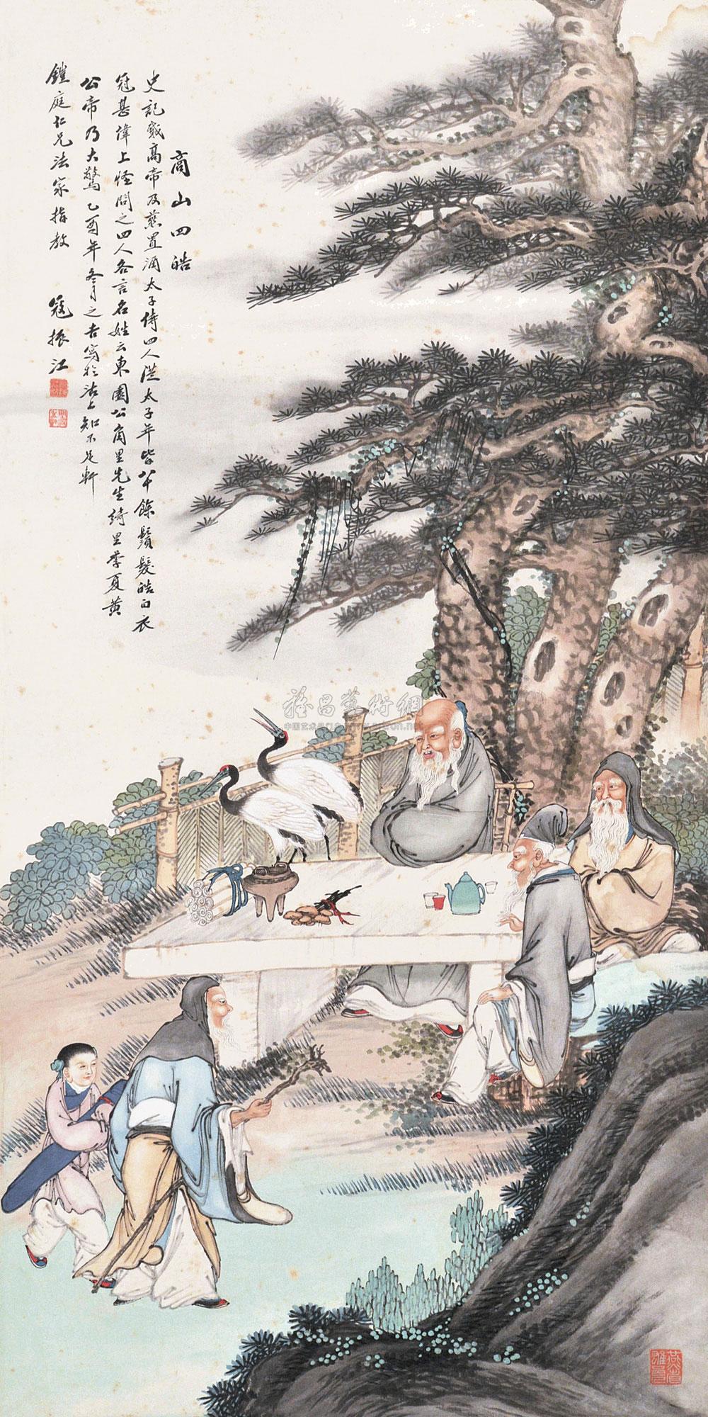 0822 商山四皓 立轴 纸本设色