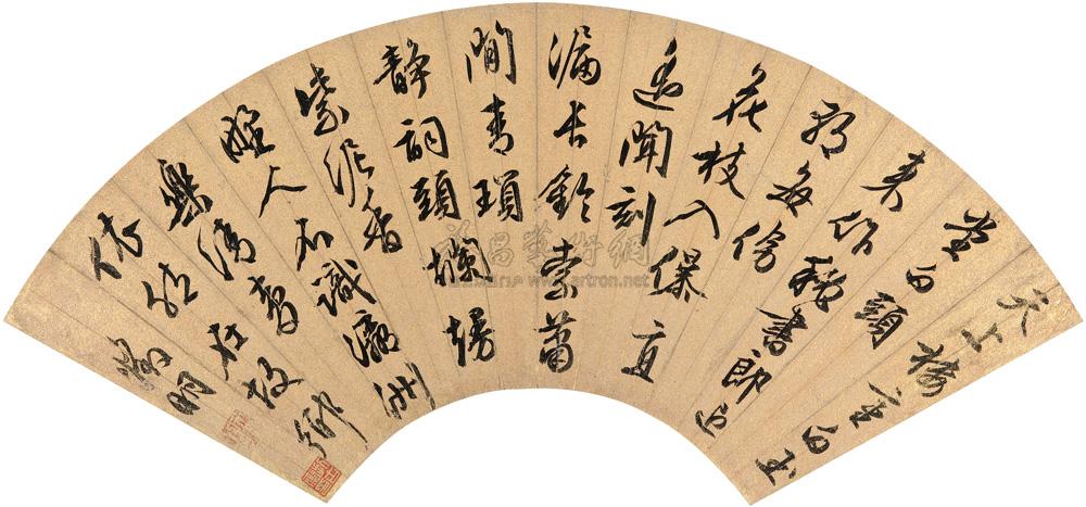 2955 行草书七言诗 扇面 水墨金笺