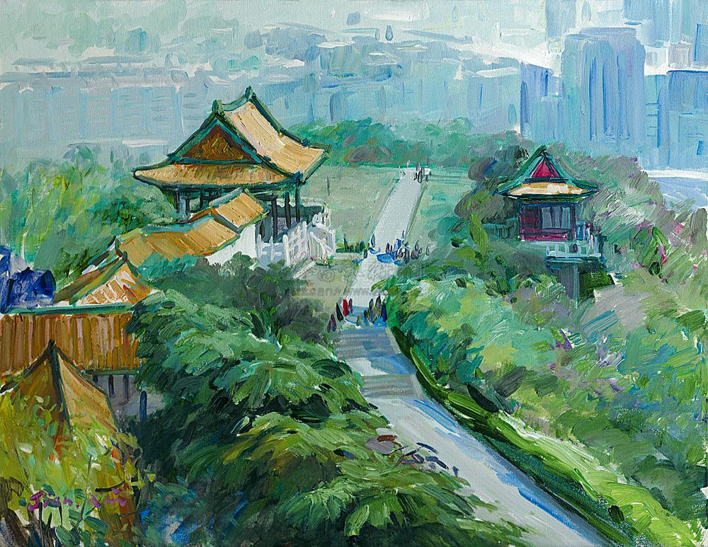 0488 2008年作 阅江楼 布面油画