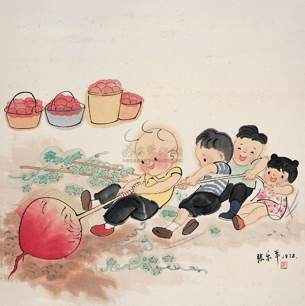 0474 1978年作 拔萝卜 立轴 设色纸本