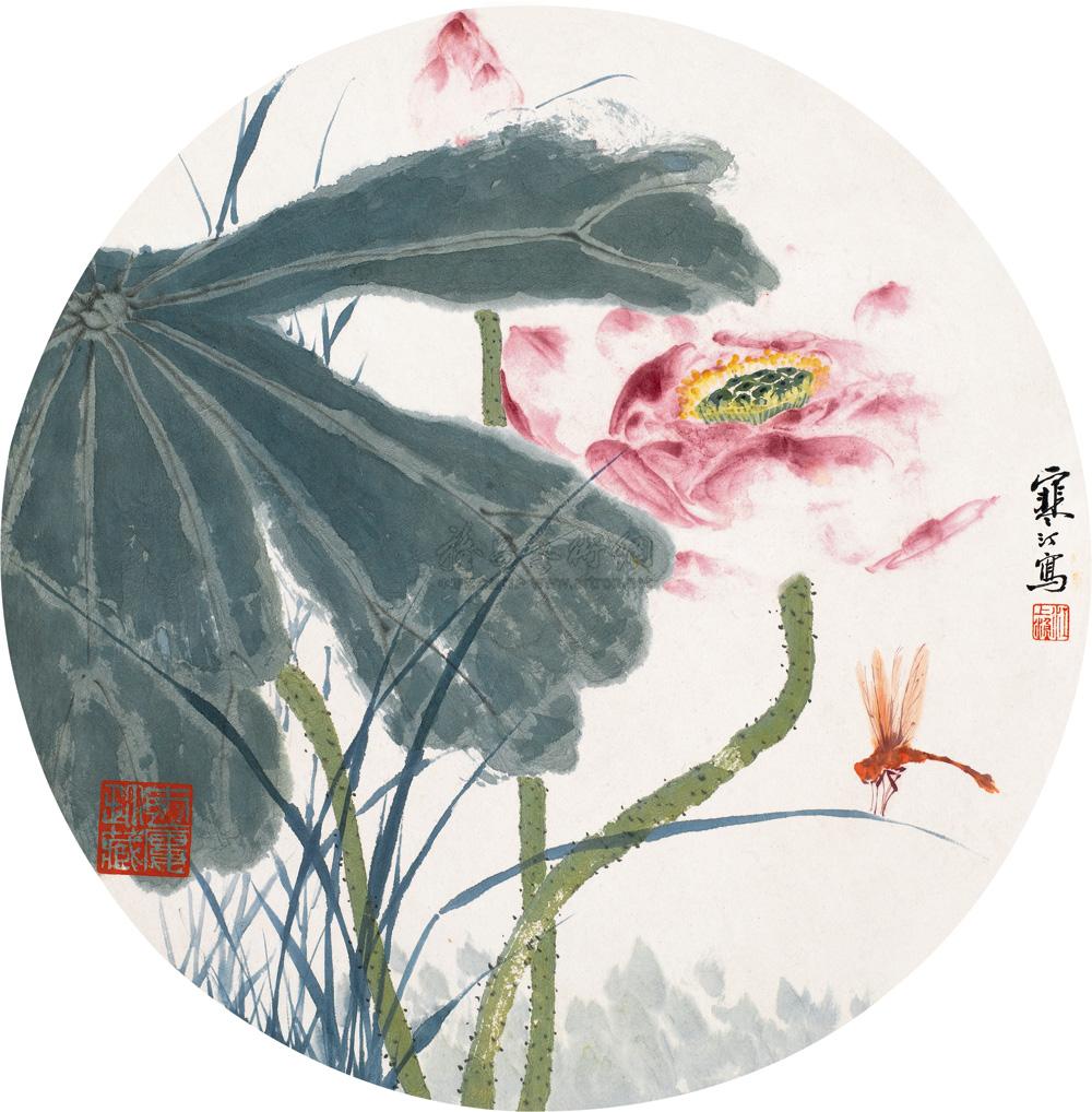0391荷花团扇蜻蜓片设色新生大学纸本免费电影图片