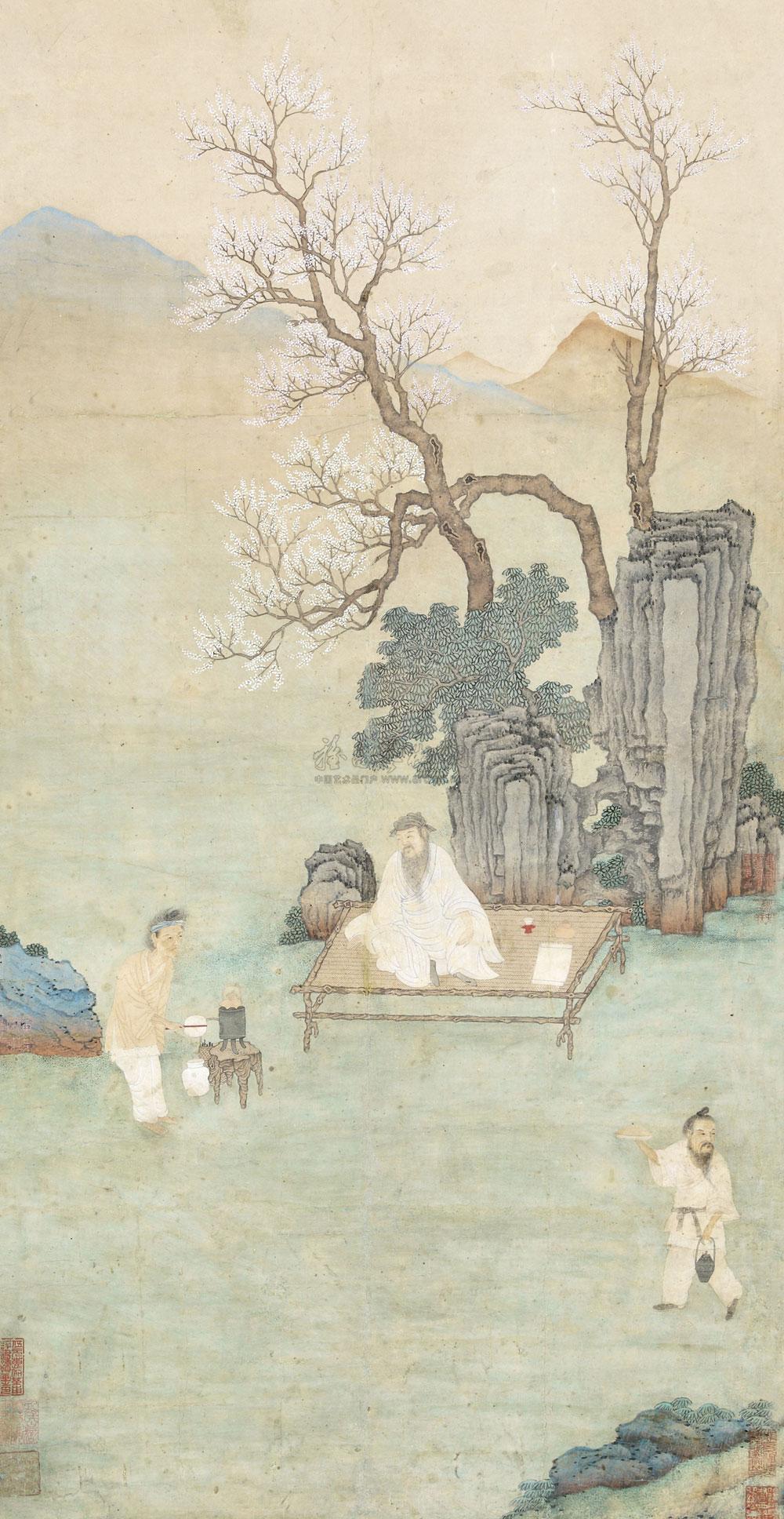 0439 伴梅烹茶图 立轴 设色纸本