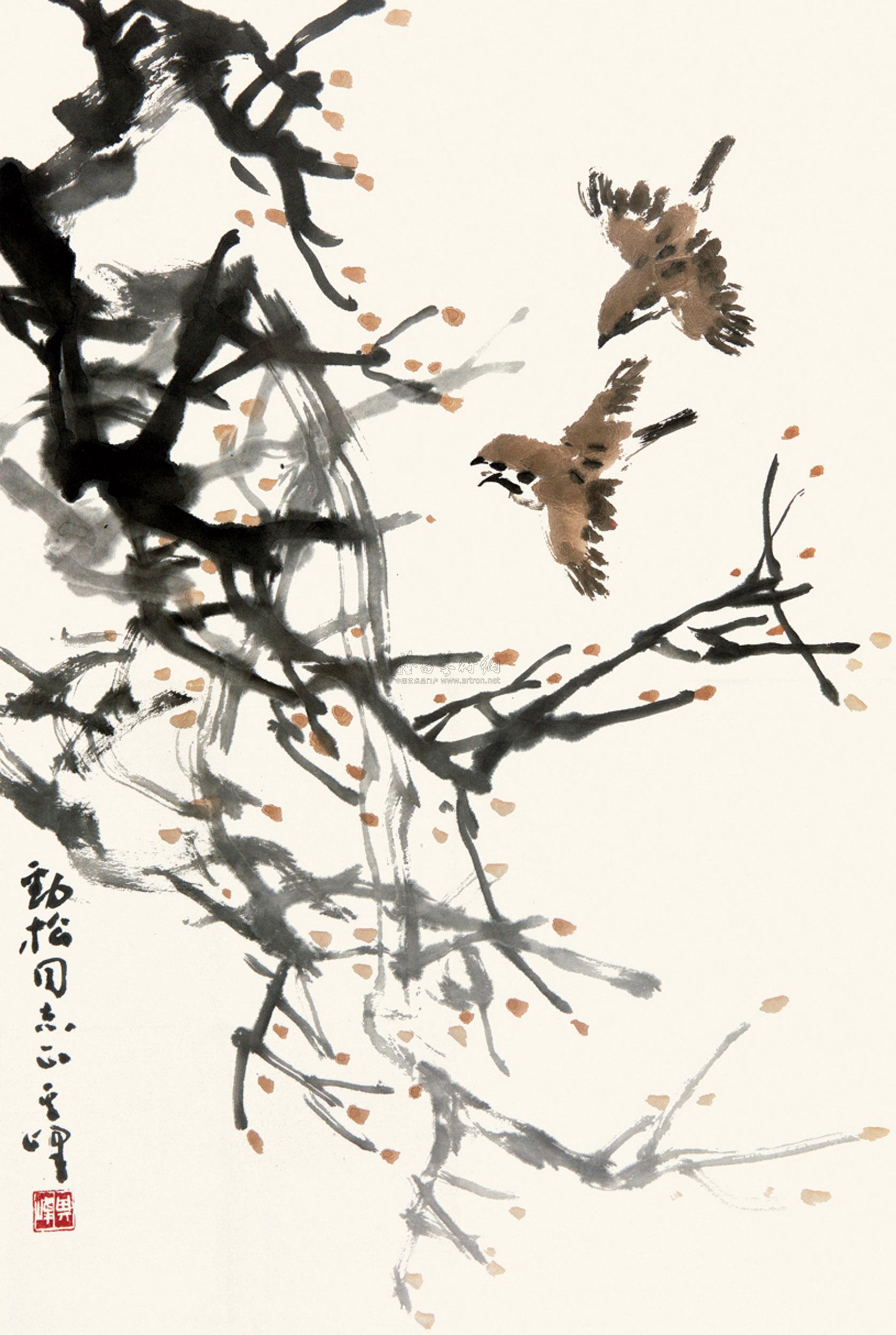 0149 麻雀 镜框 设色纸本
