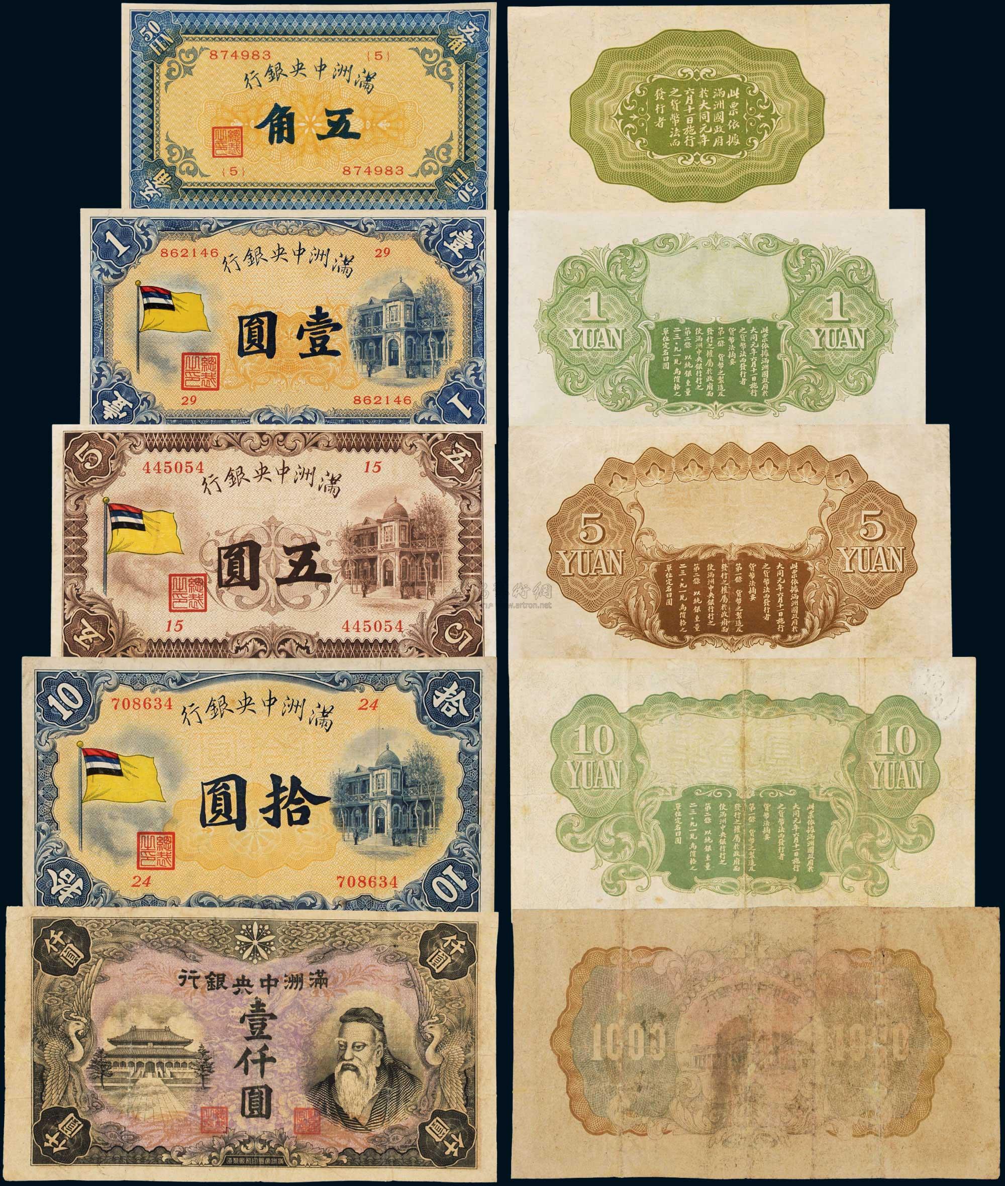*4572 1932年伪满洲中央银行纸币(一组)