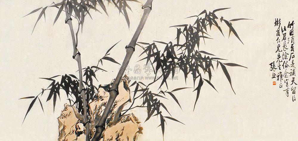 【竹石 横幅 水墨纸本】拍卖品_图片_价格_鉴赏_绘画