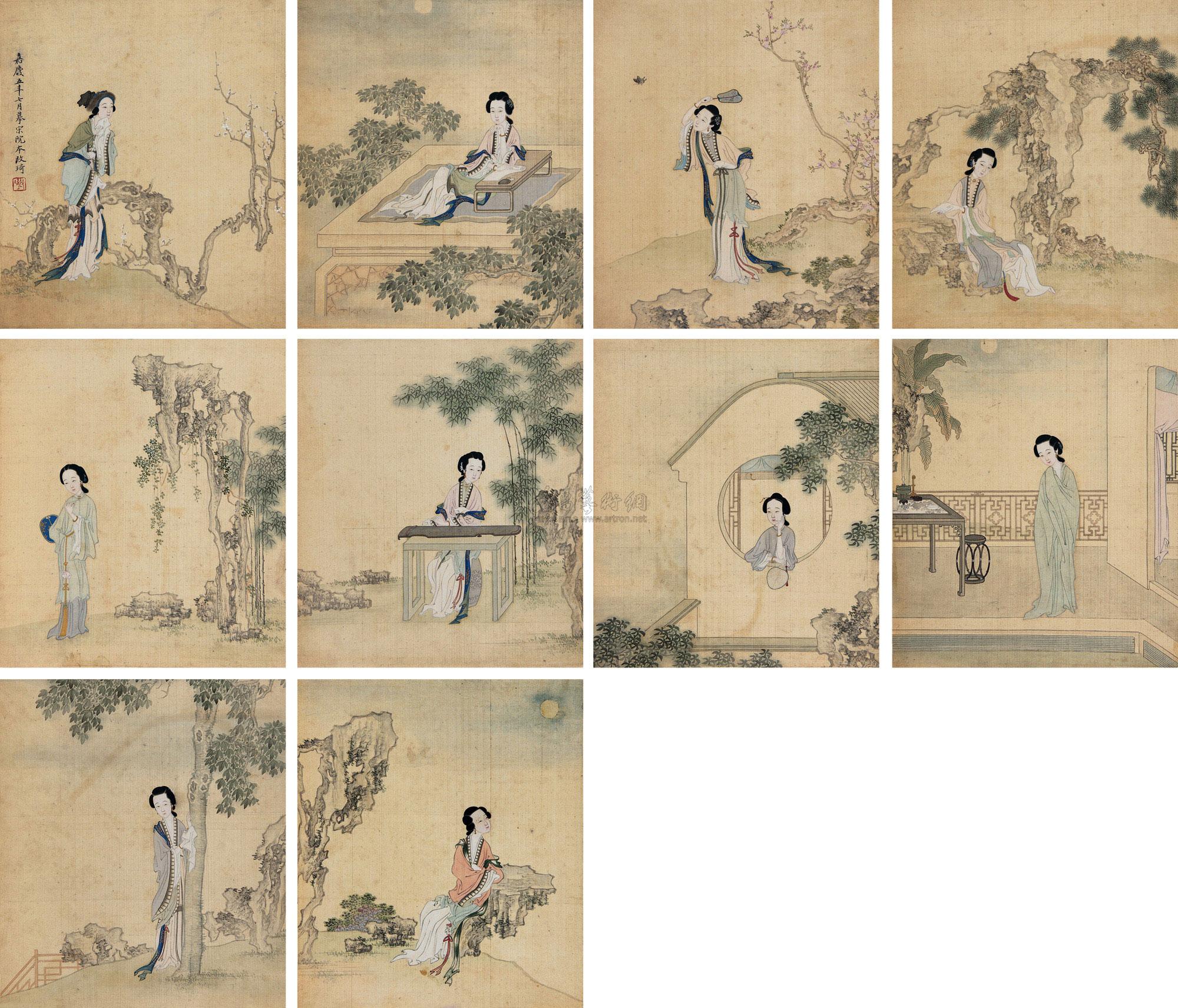 6644 1801年作 十美图 册页 设色绢本