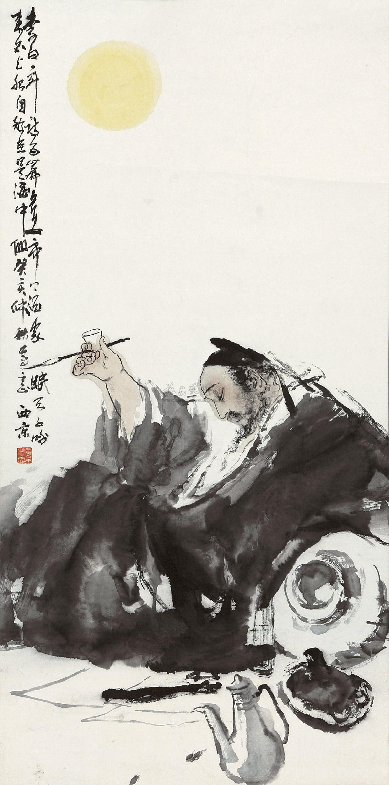 0033 李白醉酒 立轴 设色纸本