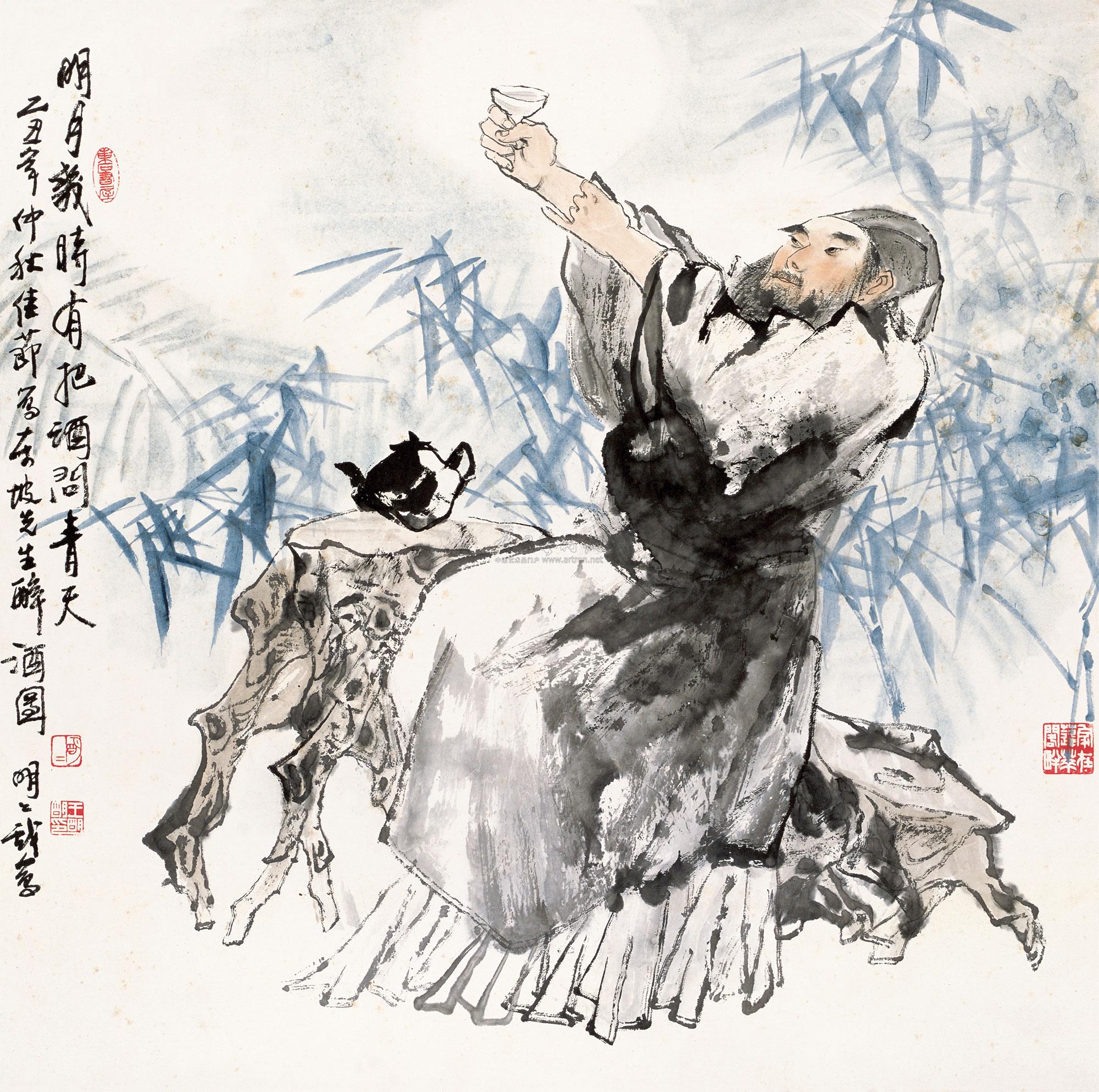 0141 1985年作 东坡先生醉酒图 立轴 设色纸本