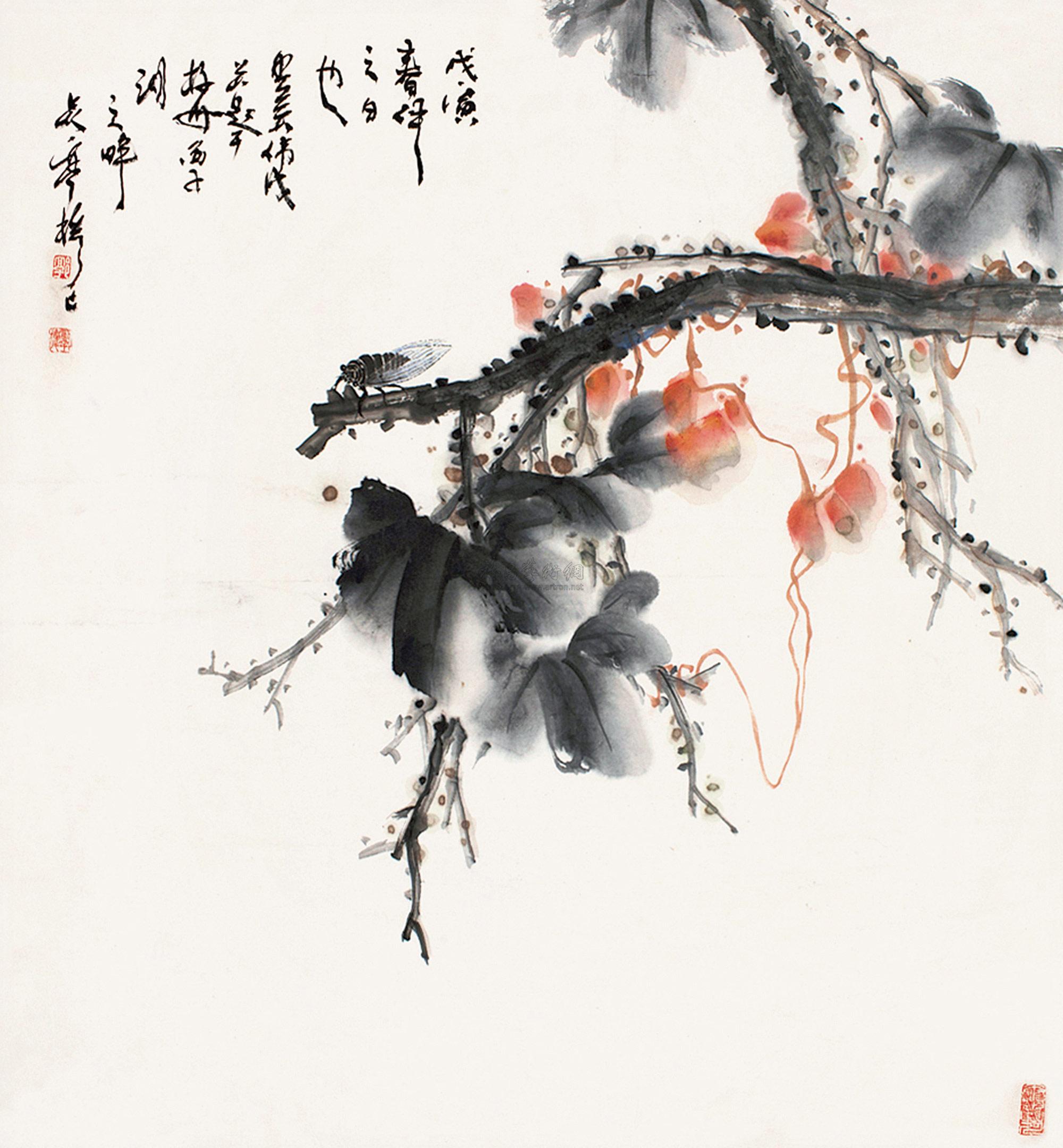 【春蝉高枝 镜片 纸本】拍卖品_图片_价格_鉴赏_绘画
