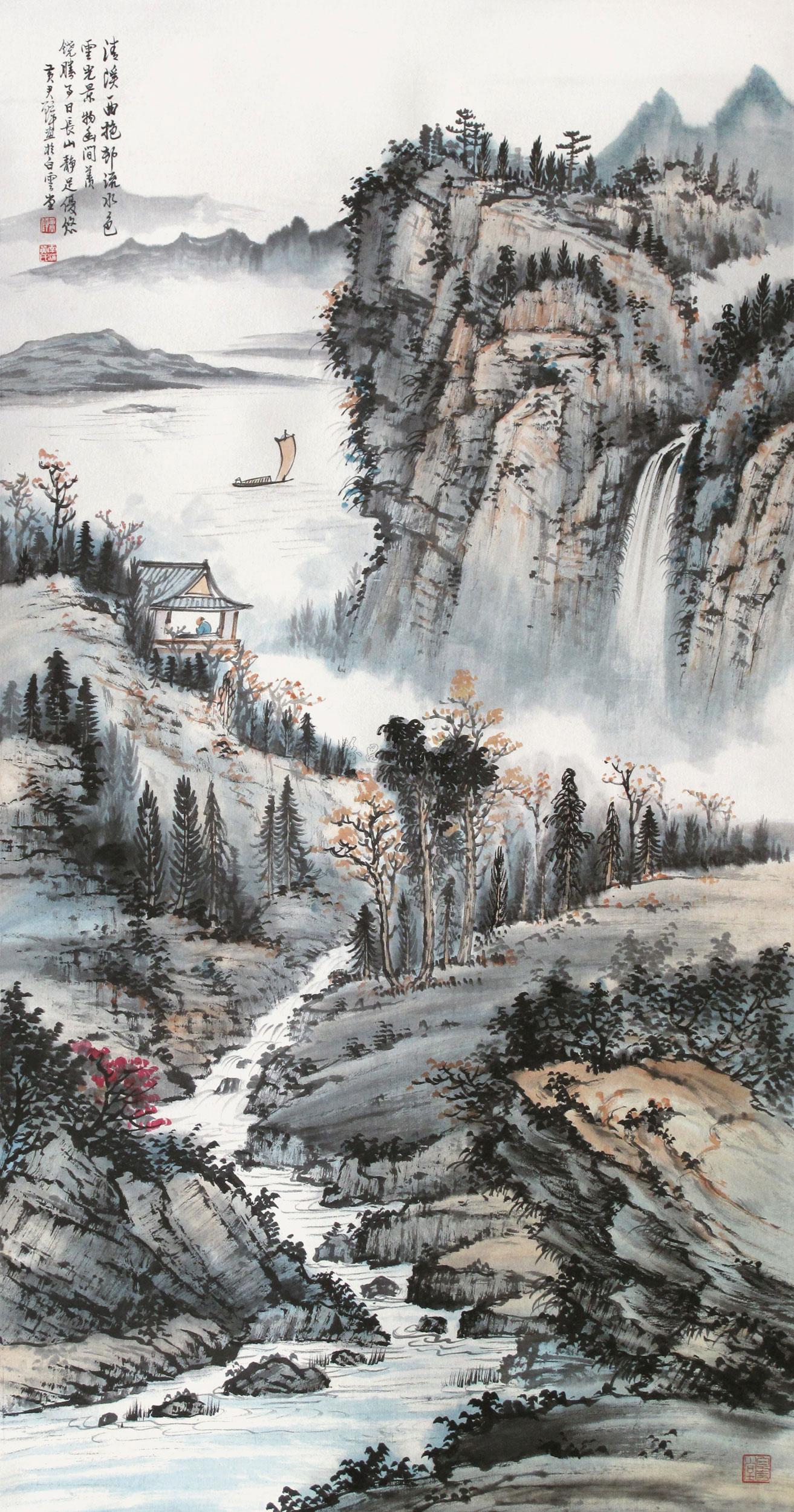 【清溪抱春图 立轴 设色纸本】拍卖品_图片_价