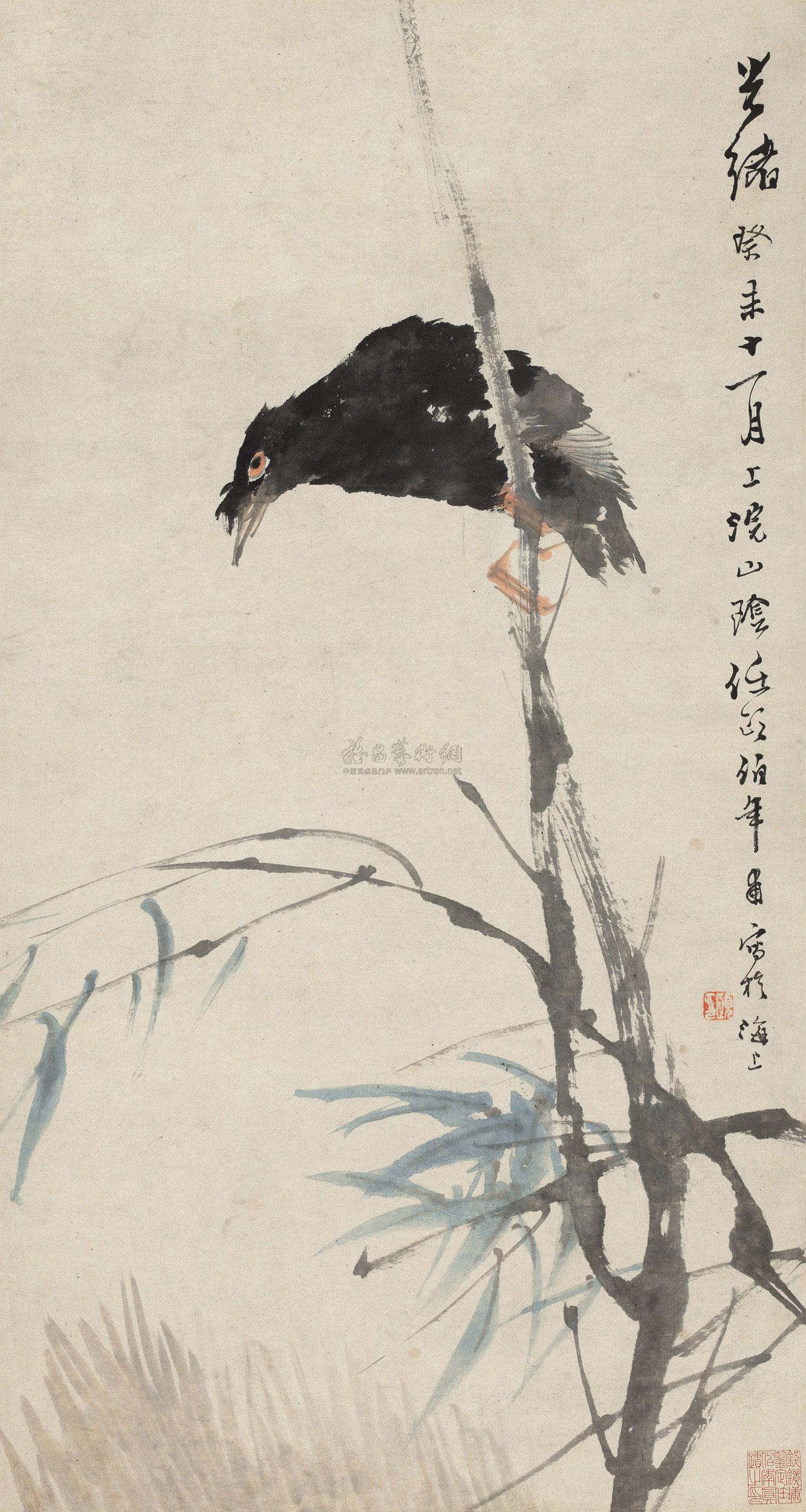 *1751 光绪癸未(1883年)作 杨柳八哥 立轴 设色纸本