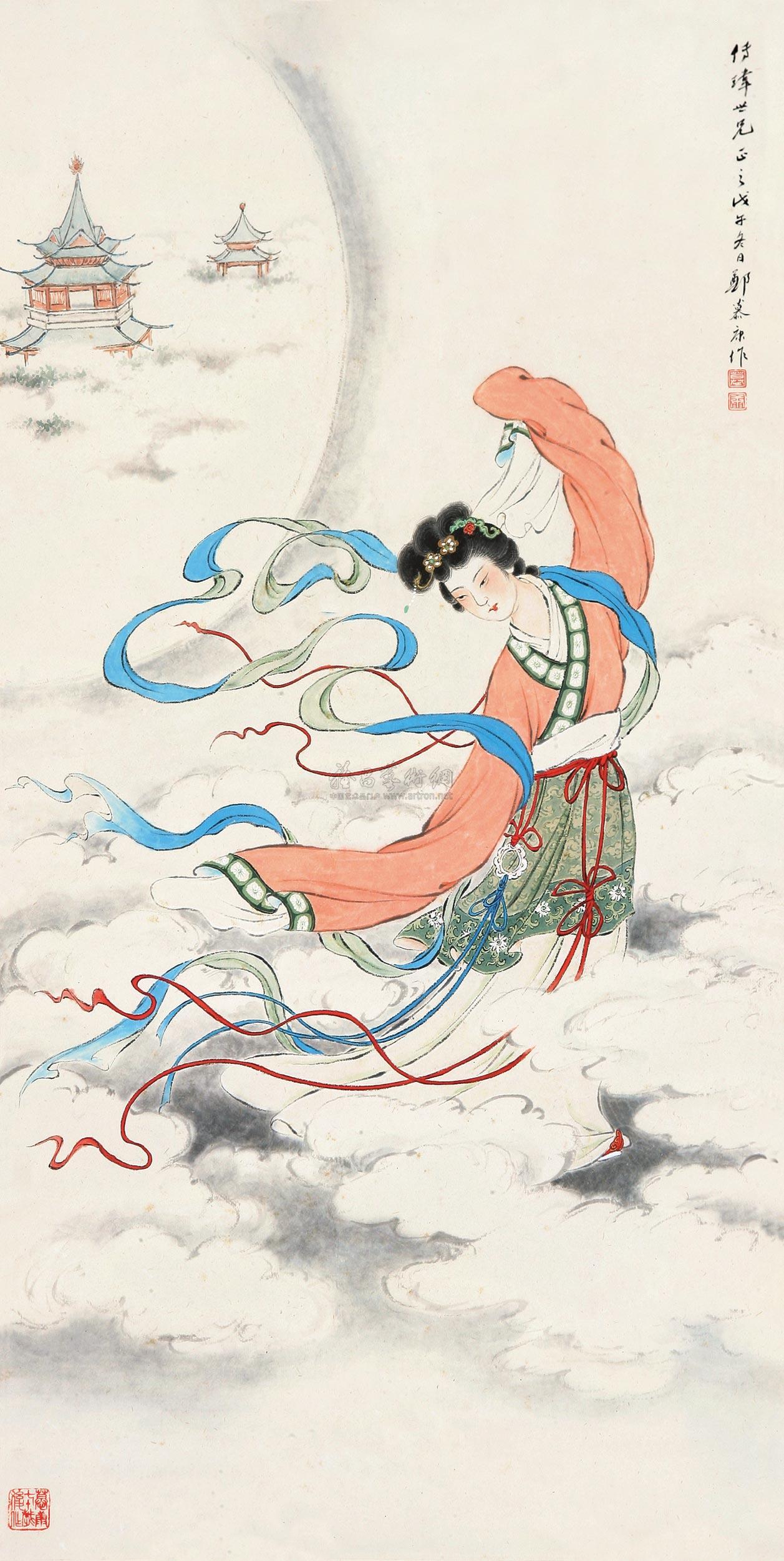 0101 1978年作 嫦娥奔月图 立轴 设色纸本