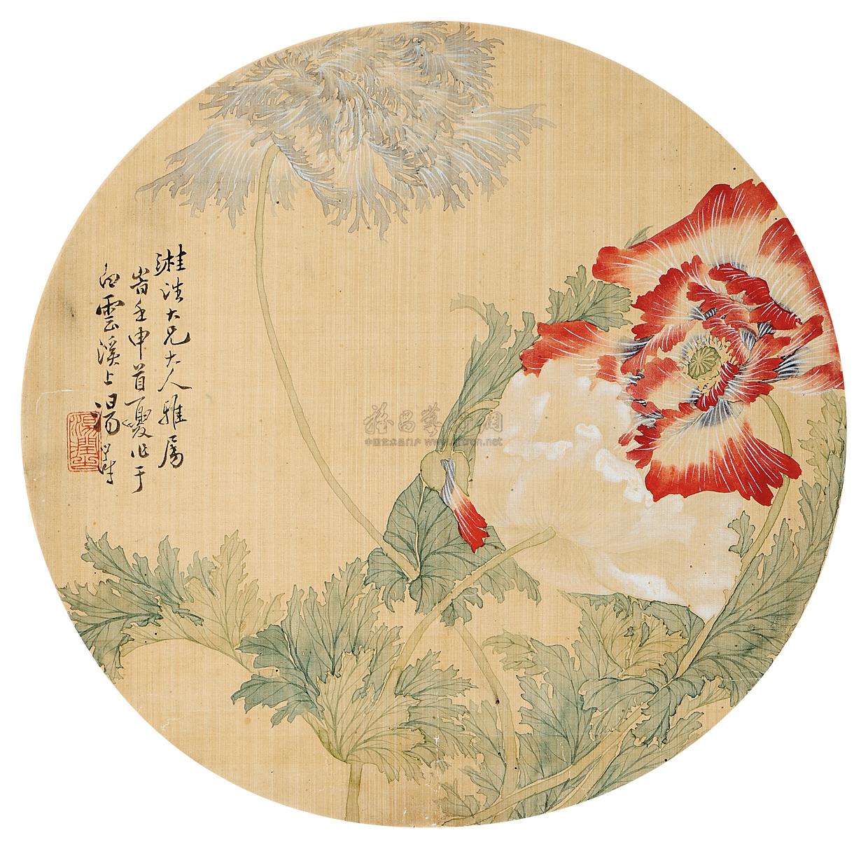 0081 壬申(1872年)作 花卉 团扇面 设色绢本