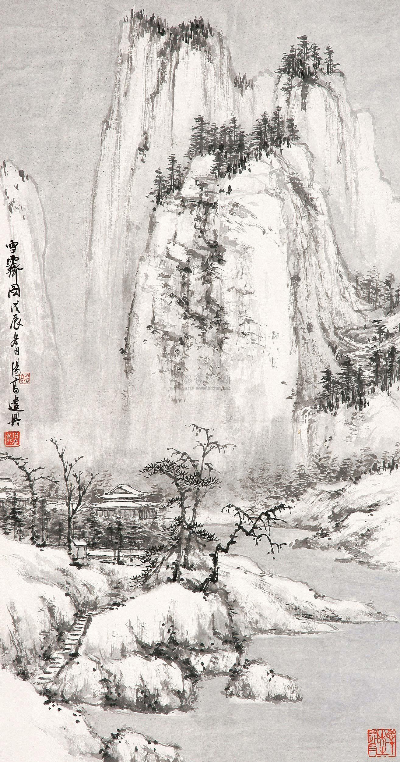 0849 1988年作 雪霁图 立轴 设色纸本