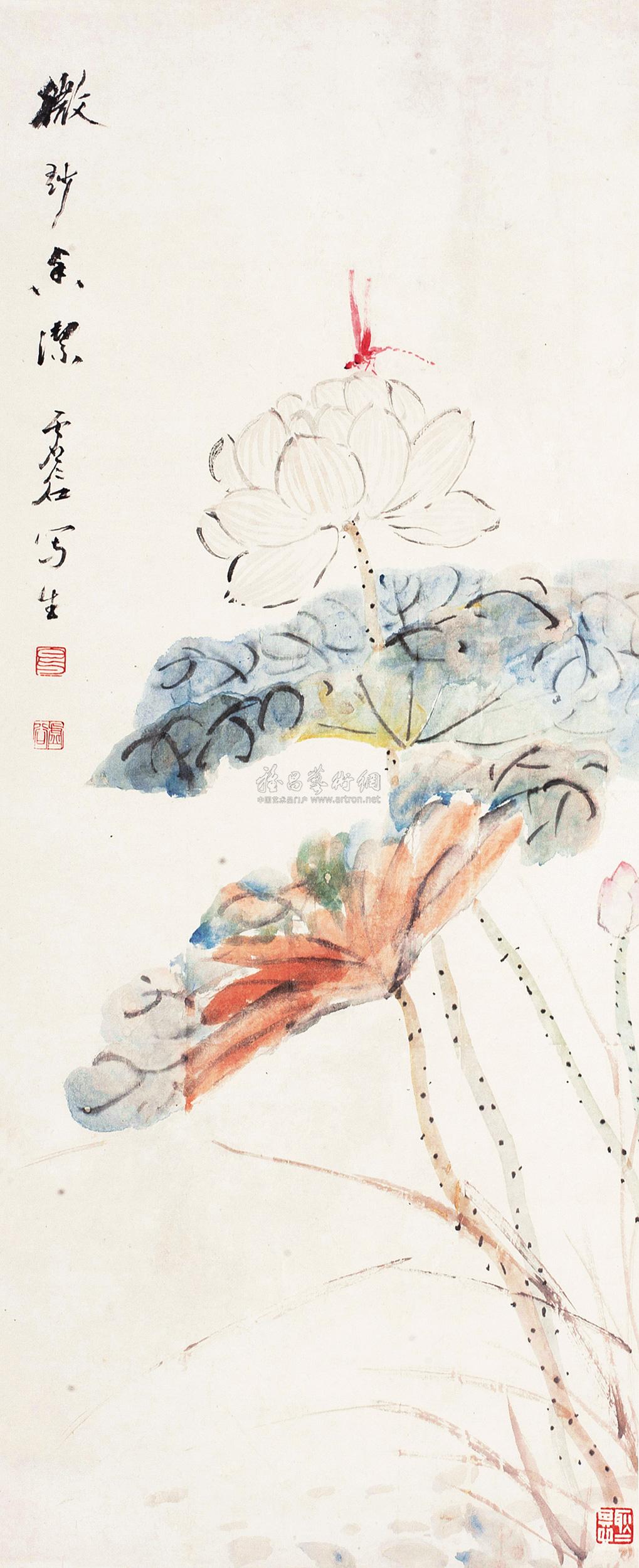 > 虚谷 荷花 立轴