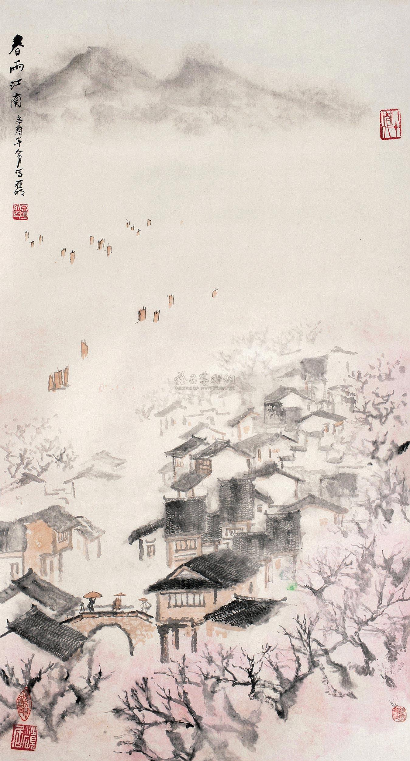 0516 1981年作 春雨江南 立轴 设色纸本