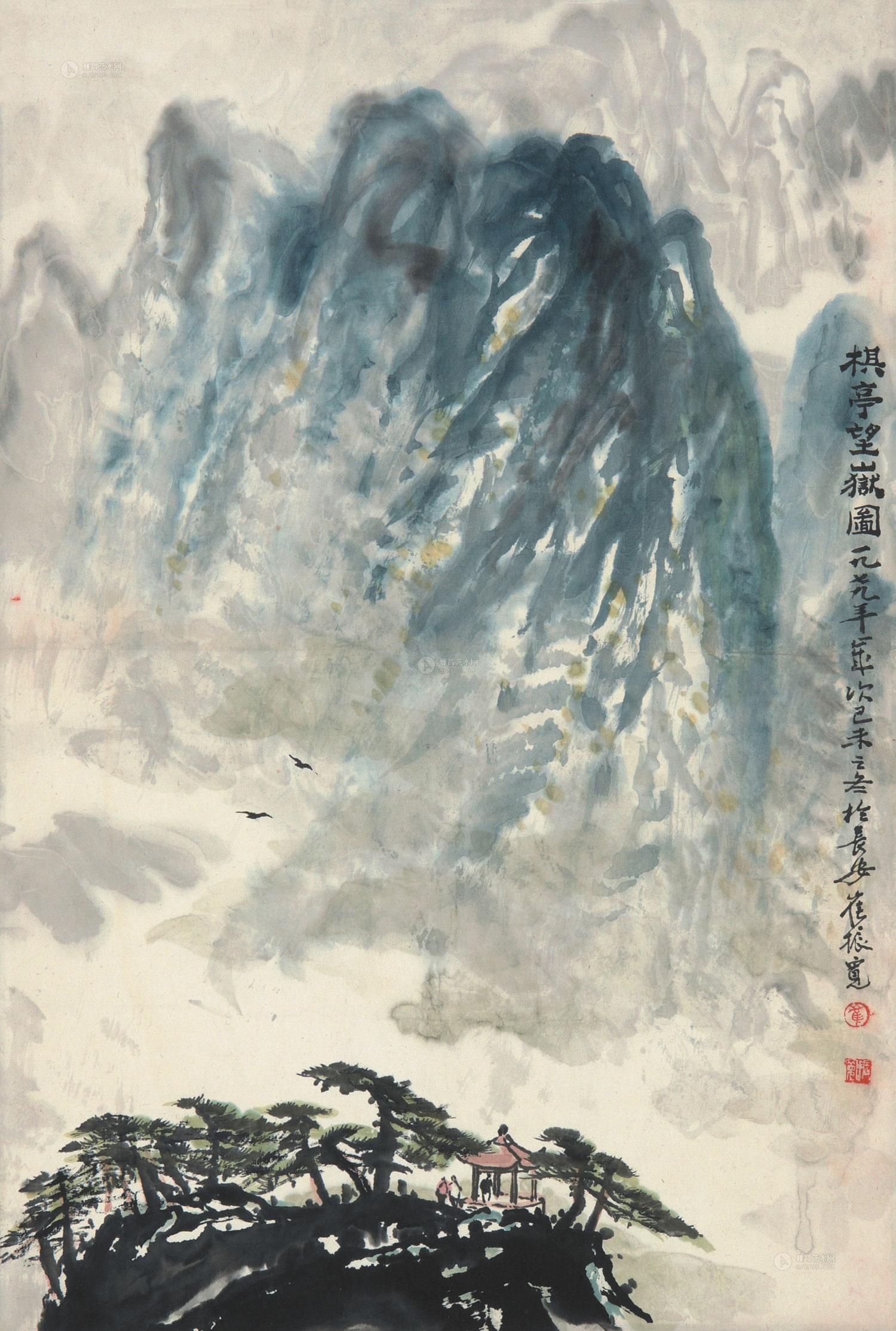 0031 棋亭望岳图 立轴 设色纸本