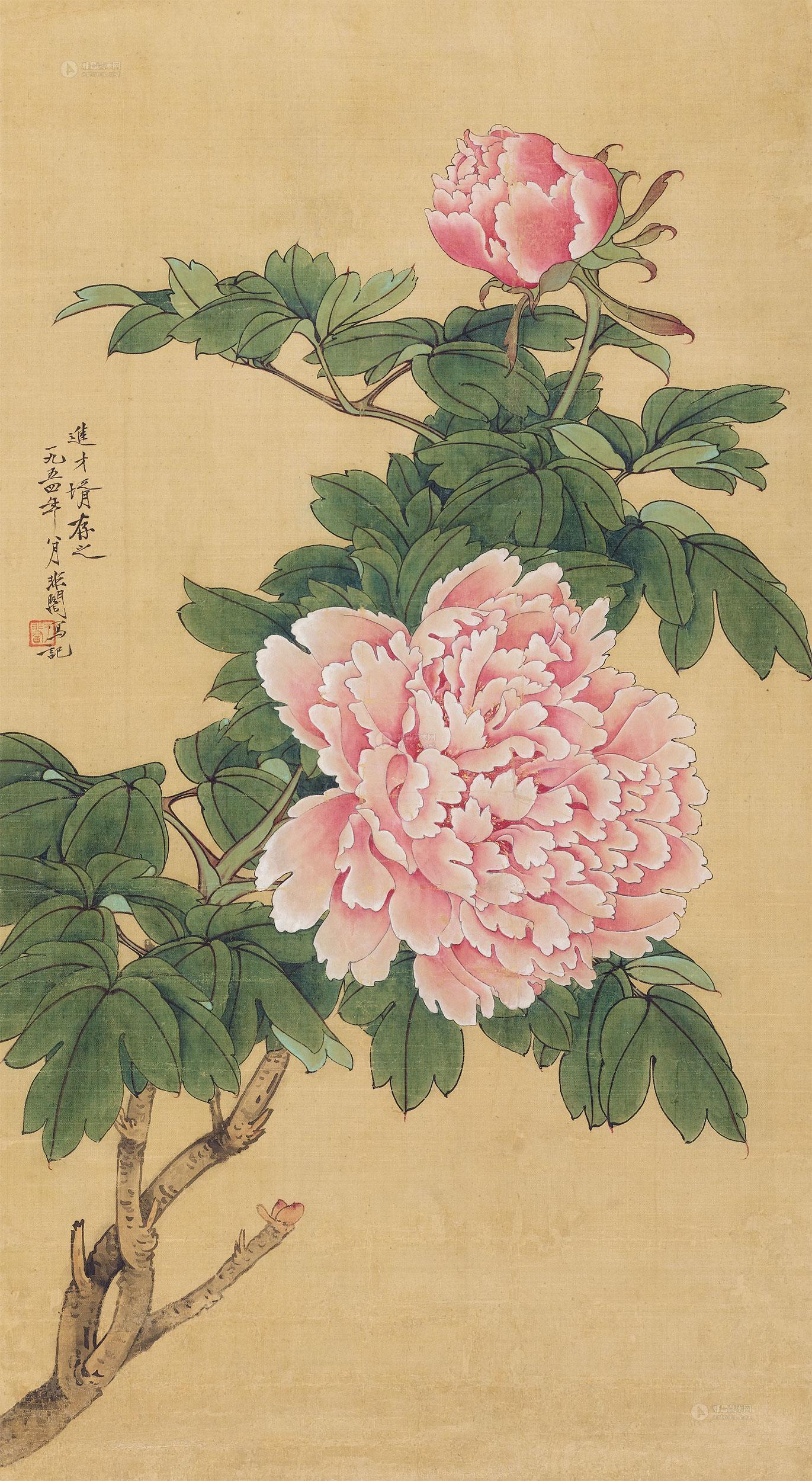 *0225 工笔牡丹 立轴 设色绢本
