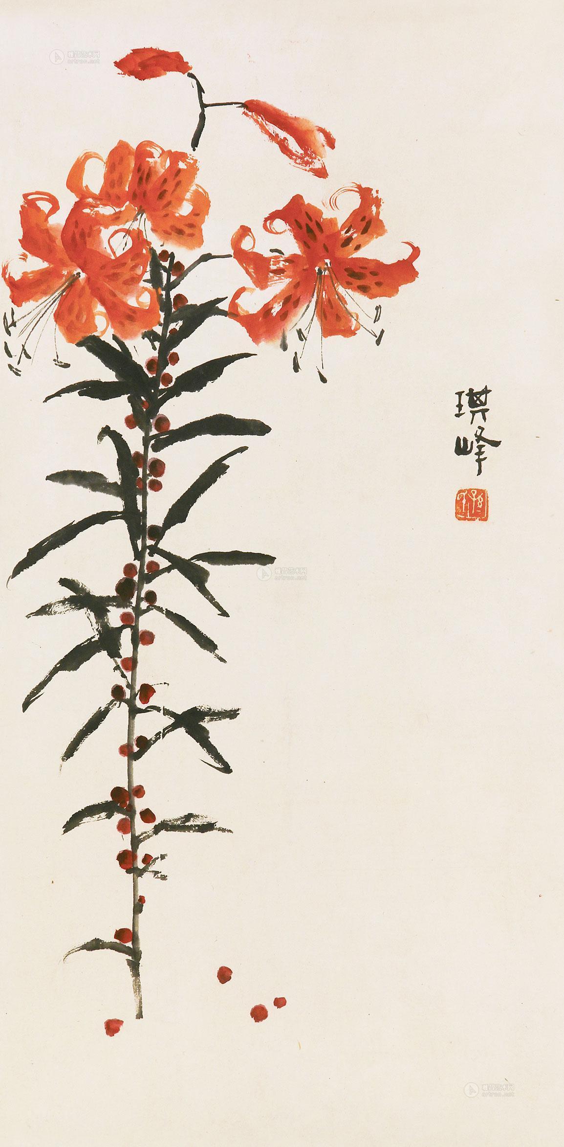 0242 红花 镜片 设色纸本