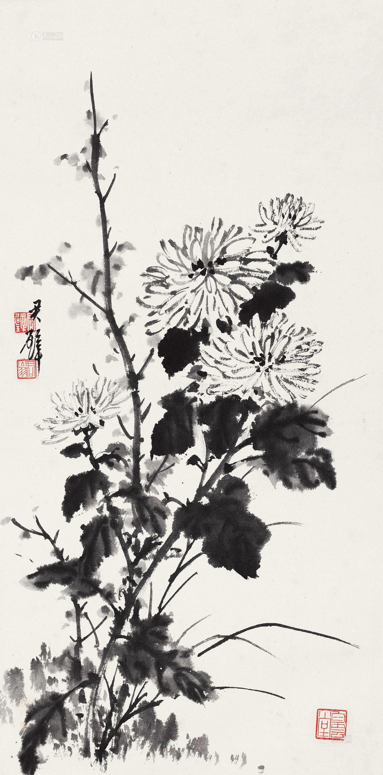 【菊花 立轴 水墨纸本】拍卖品_图片_价格_鉴赏_绘画