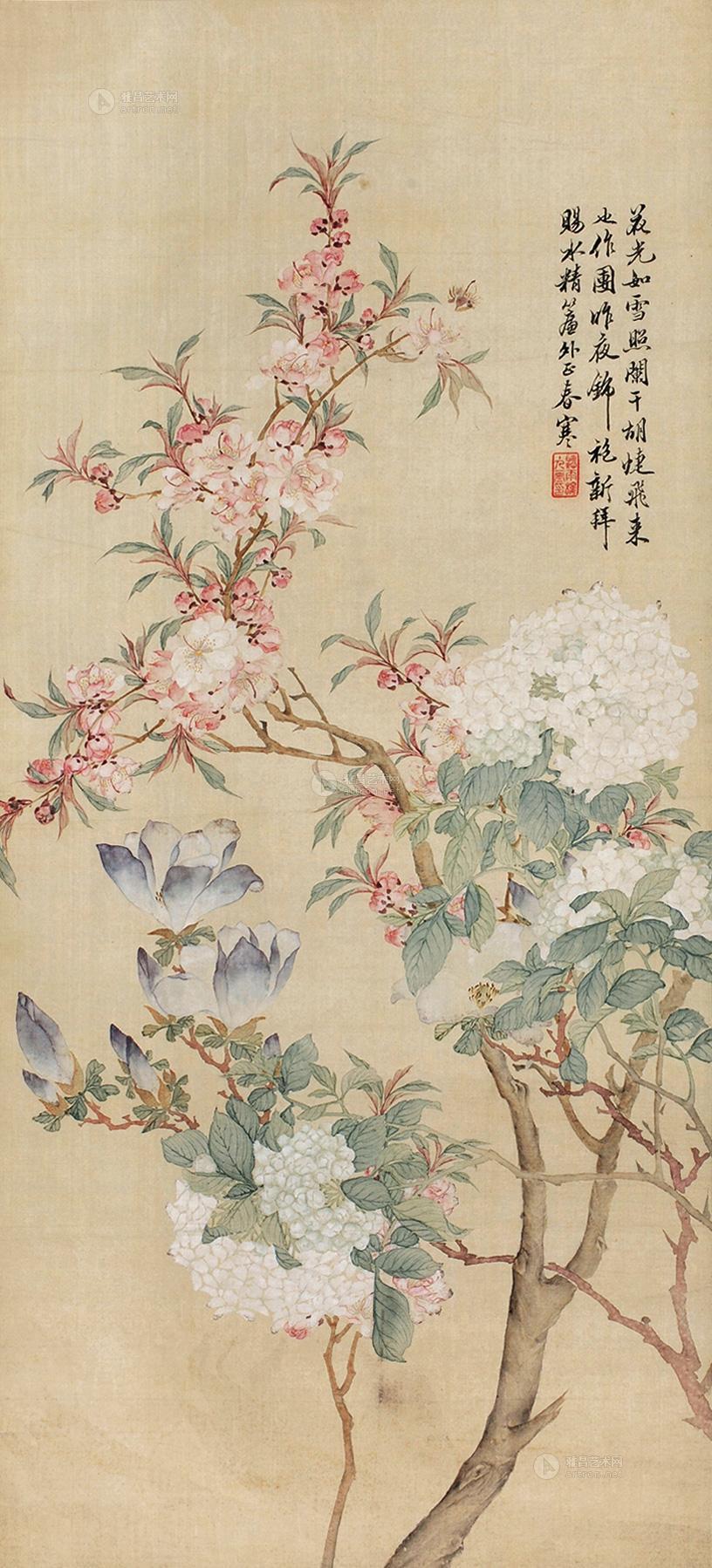0434 百花争艳 镜片 设色绢本