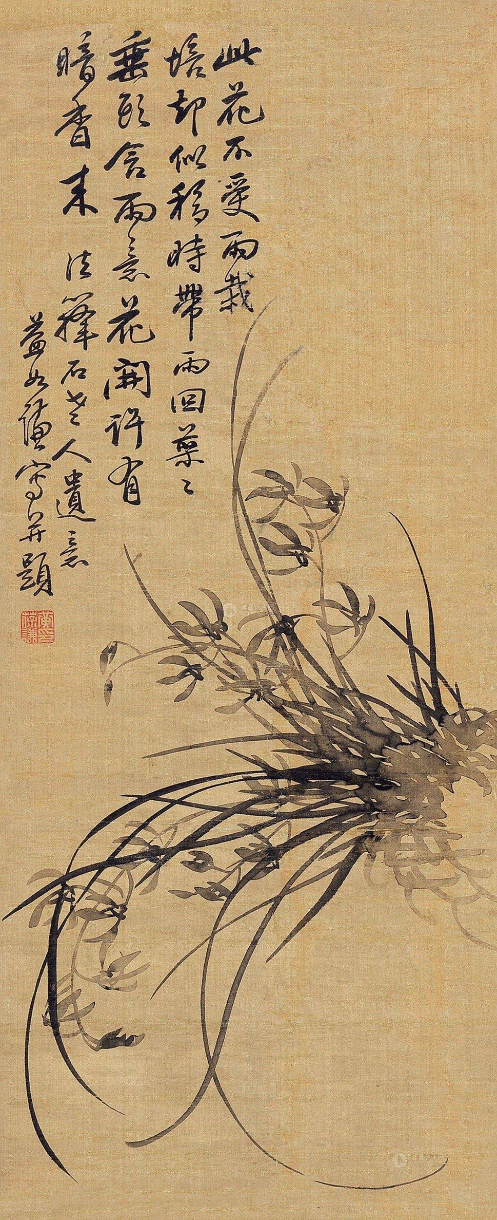 0004 幽兰图 镜片 水墨绢本