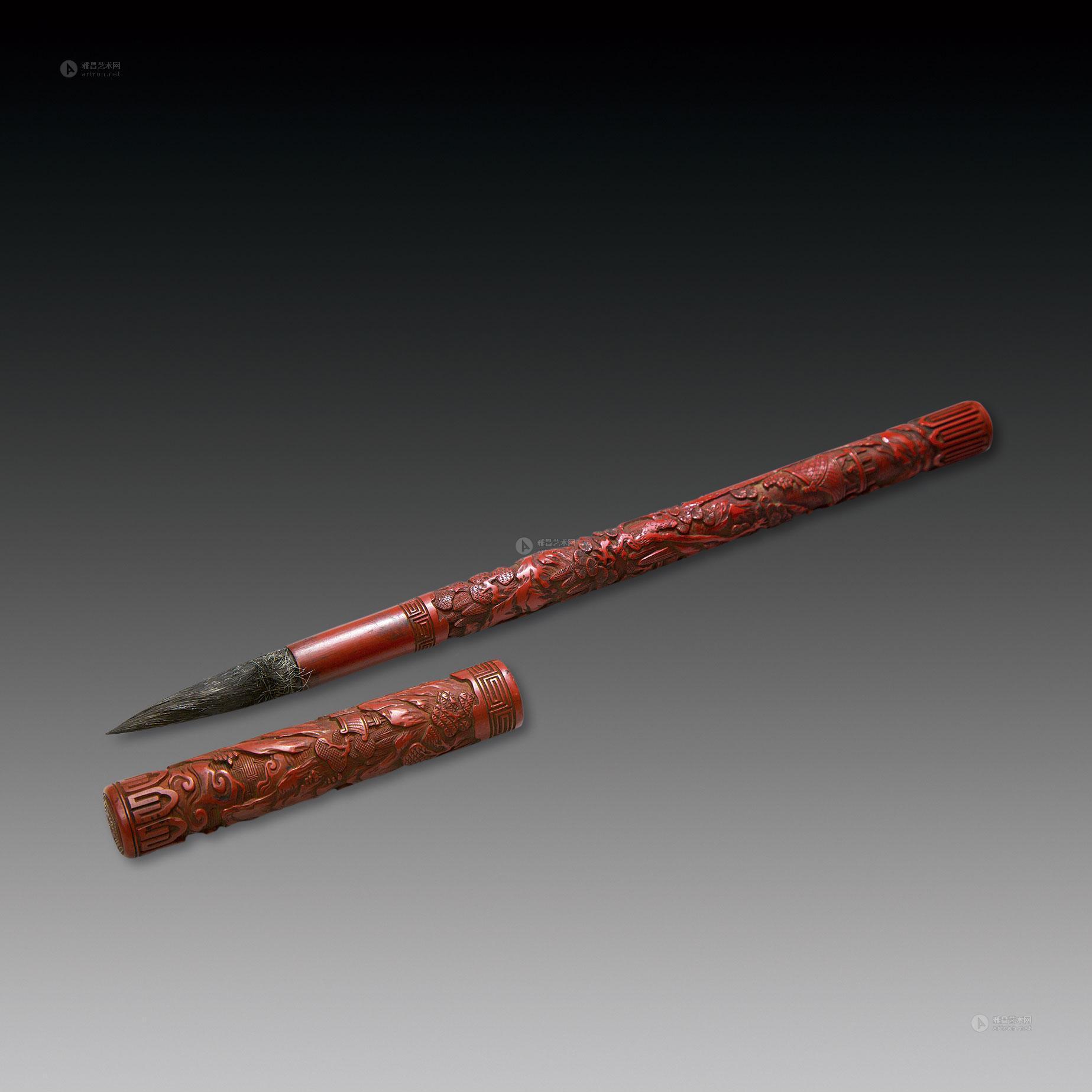 5029 明代(16世纪 剔红松山楼阁纹毛笔
