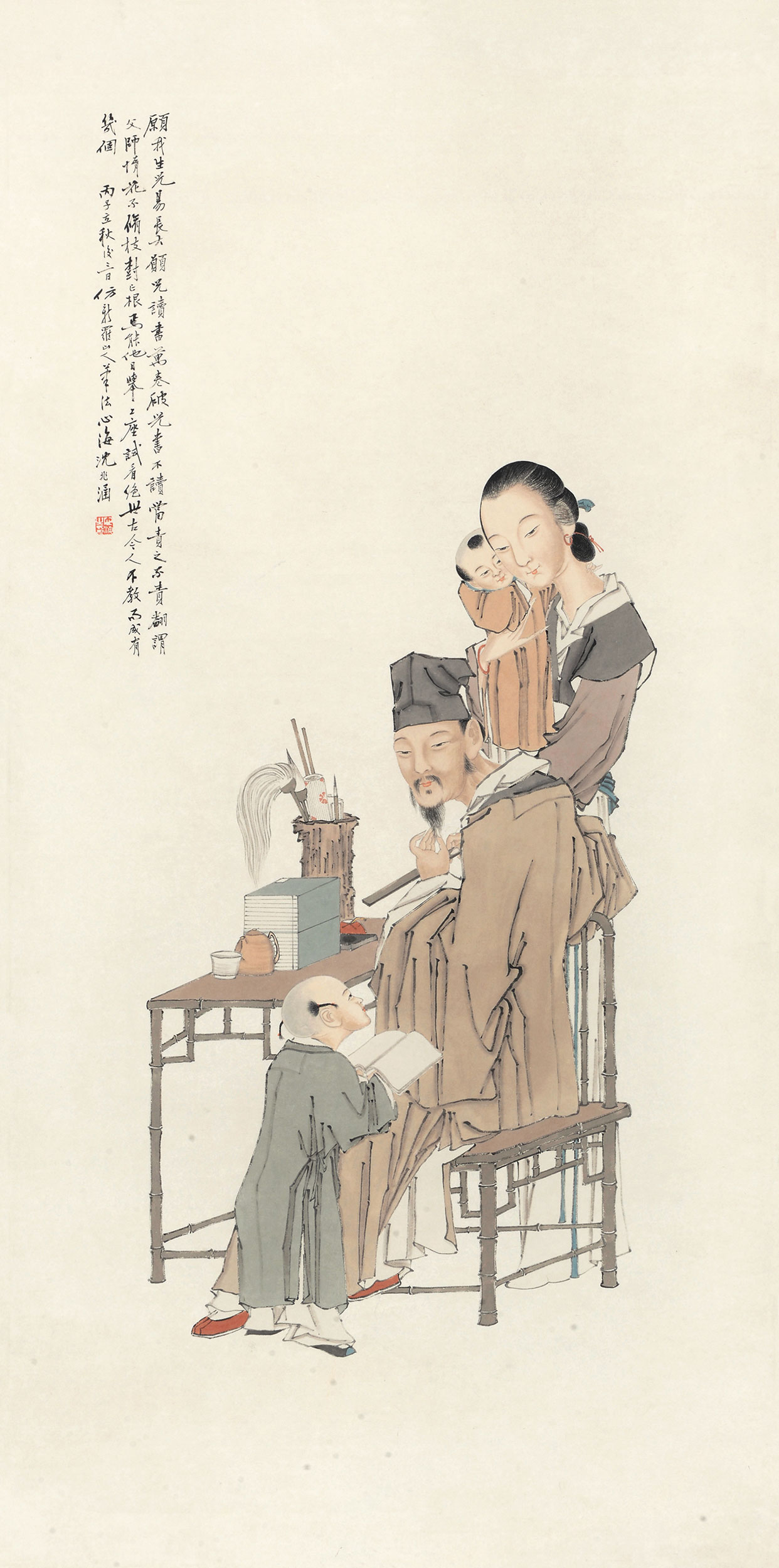 4136 相夫教子 立轴 设色纸本