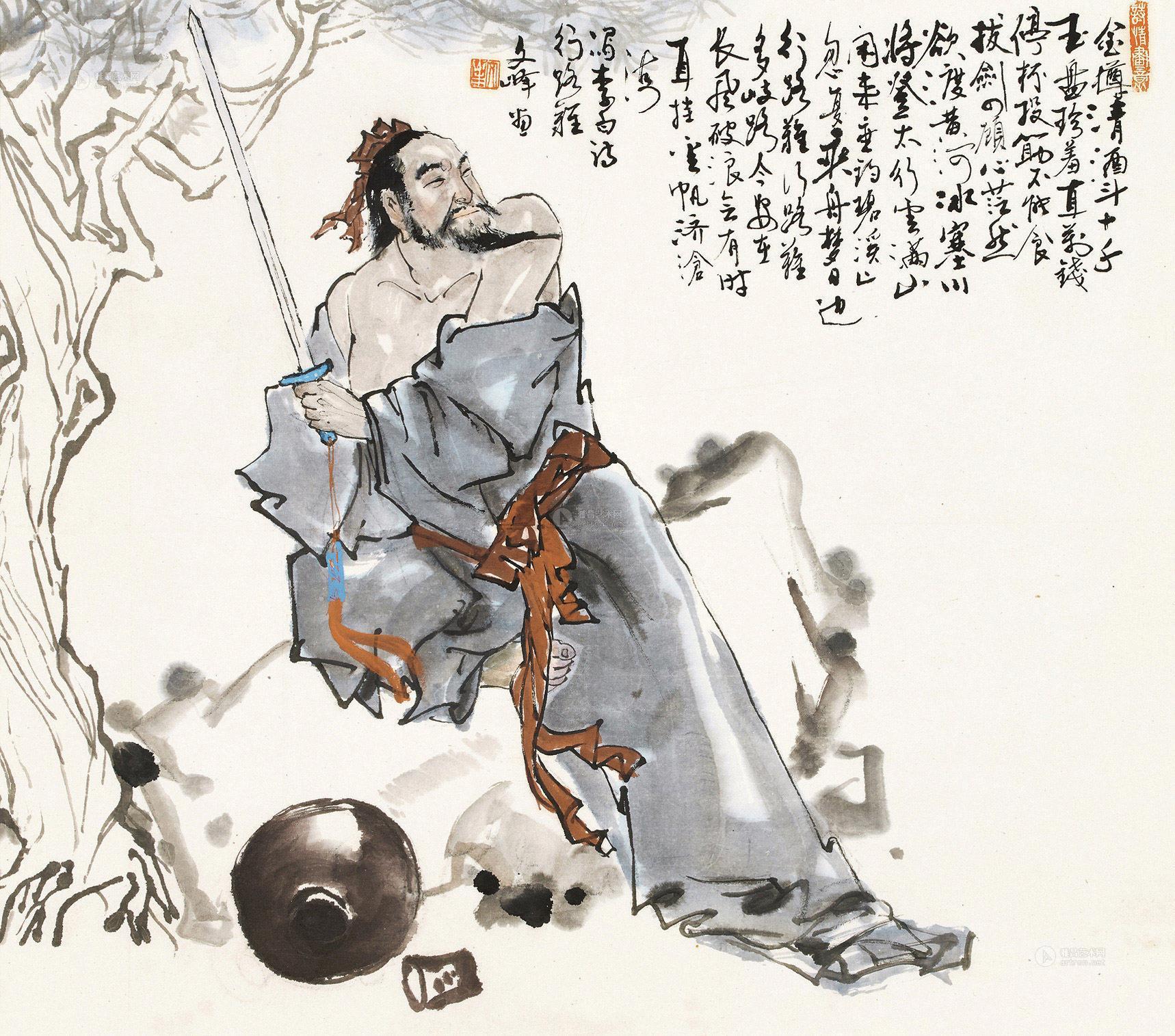 0063 饮酒舞剑等 (三幅) 镜框 (三选一) 设色纸本