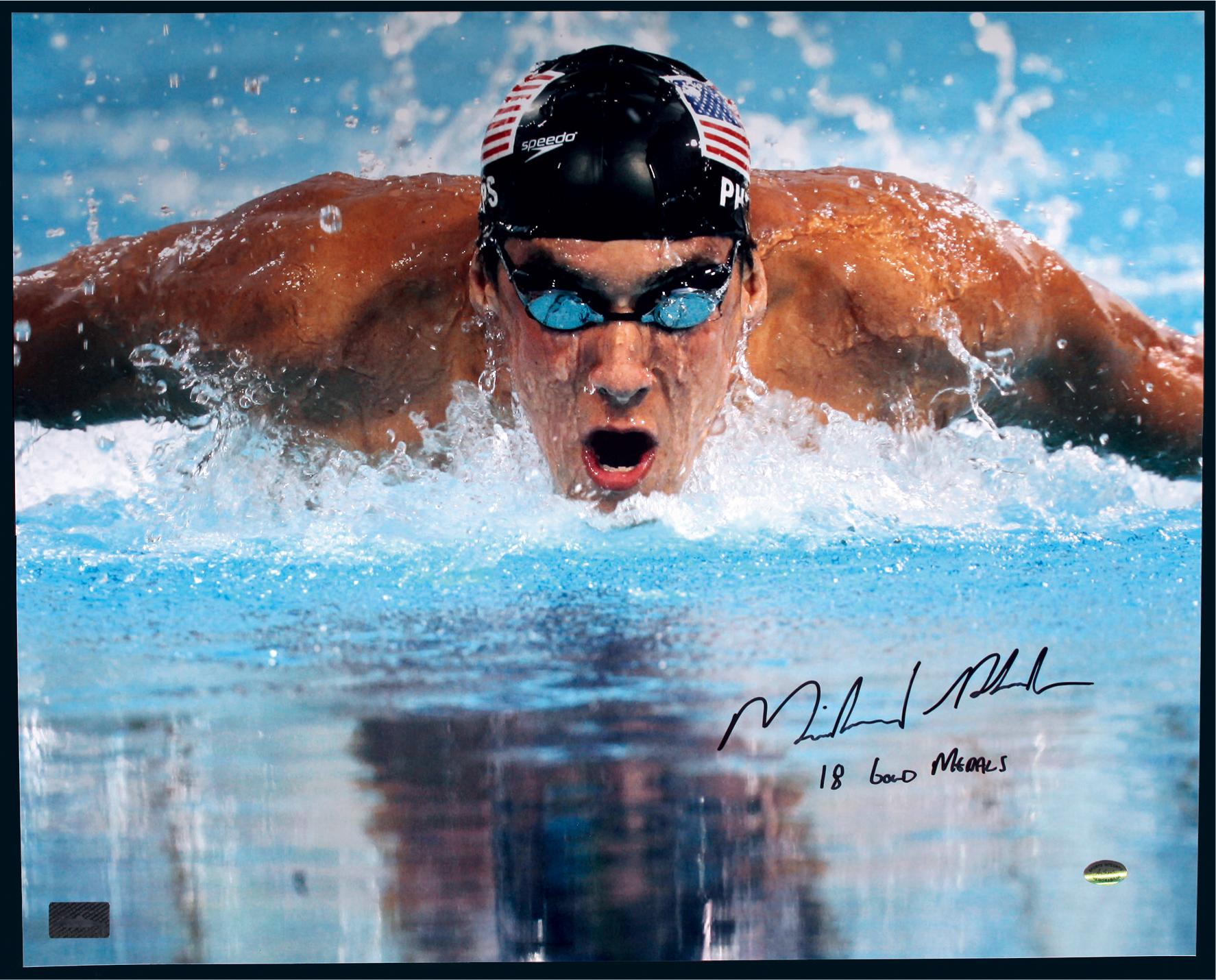 11137 "泳坛巨星"菲尔普斯(michael phelps)亲笔签名大照片,附证书