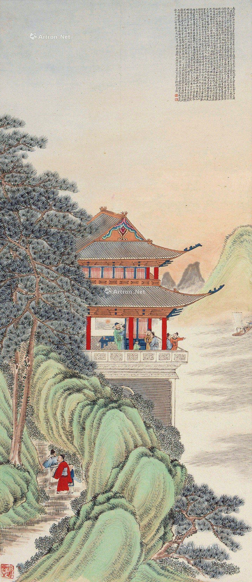 1910 滕王阁诗意图 立轴 设色纸本