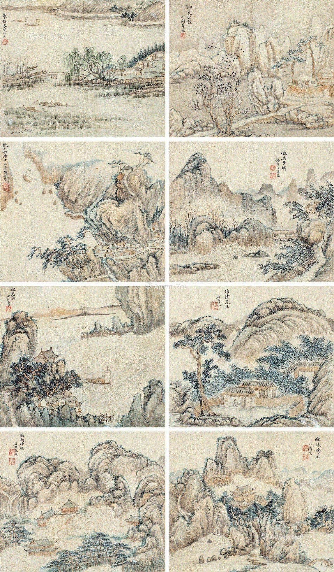 仿古山水 册页(八开 设色纸本