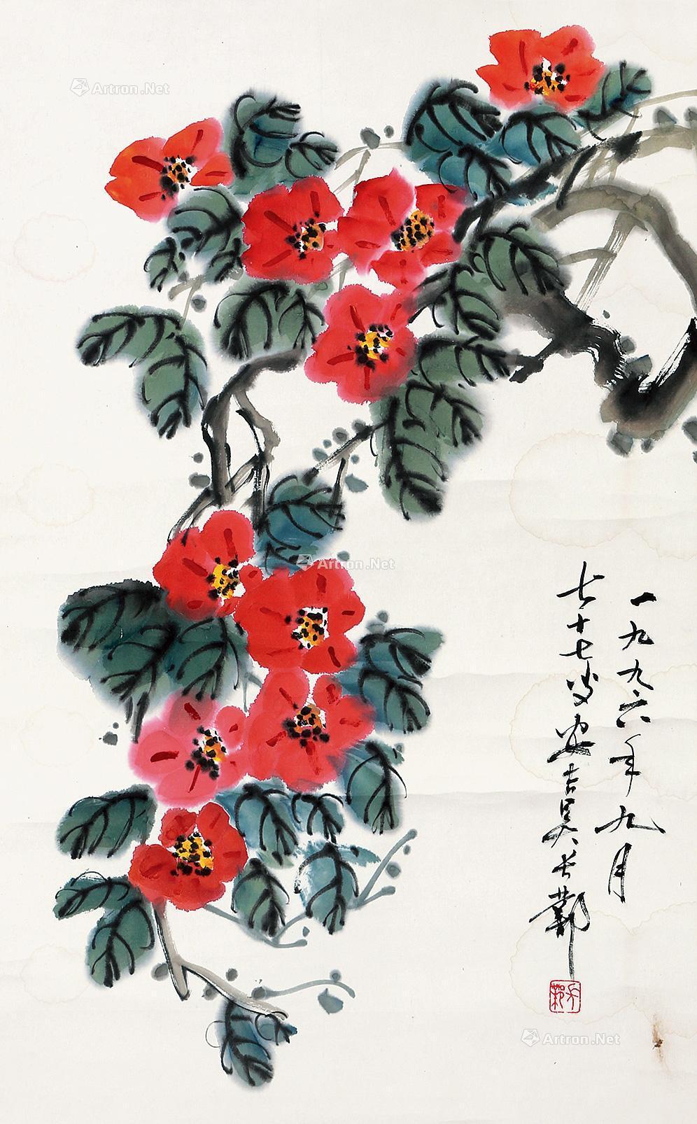【茶花图 立轴 纸本】拍卖品_图片_价格_鉴赏_绘画_品