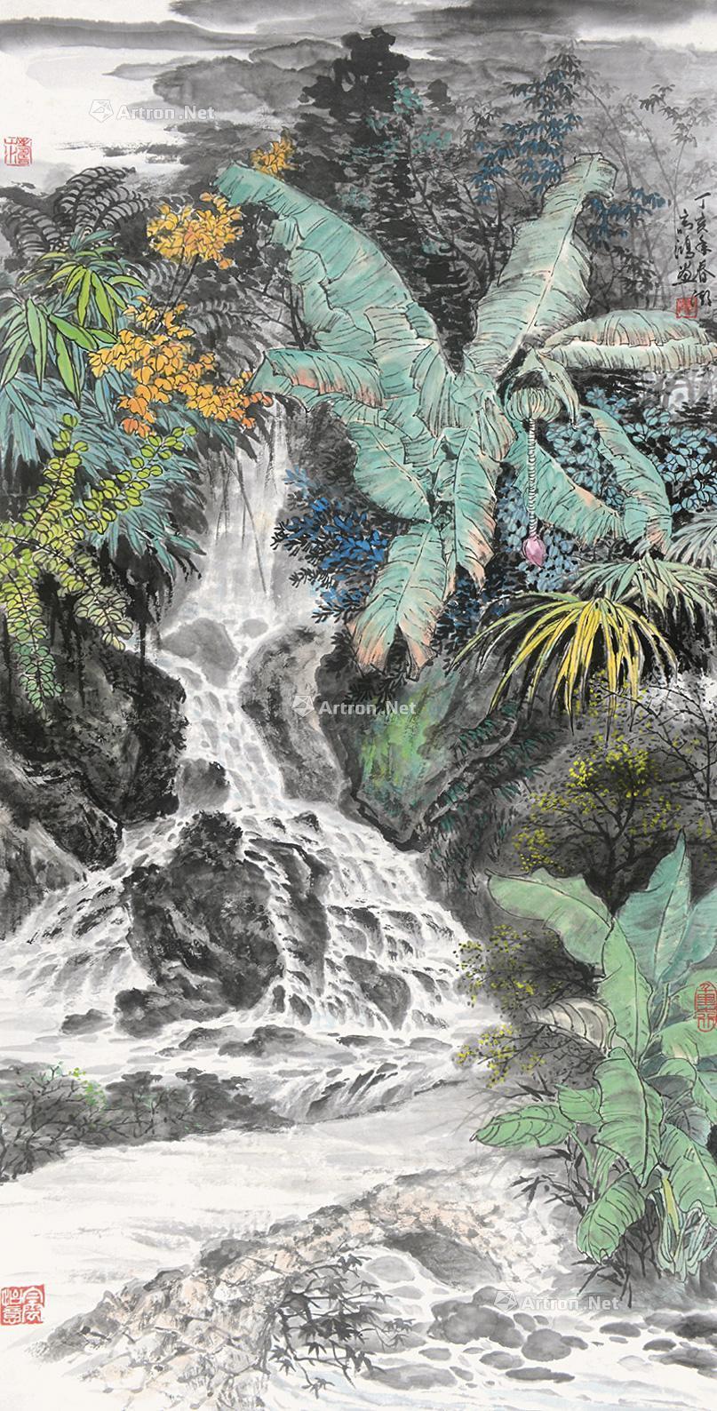 【涧水涌流 立轴 设色纸本】拍卖品_图片_价格