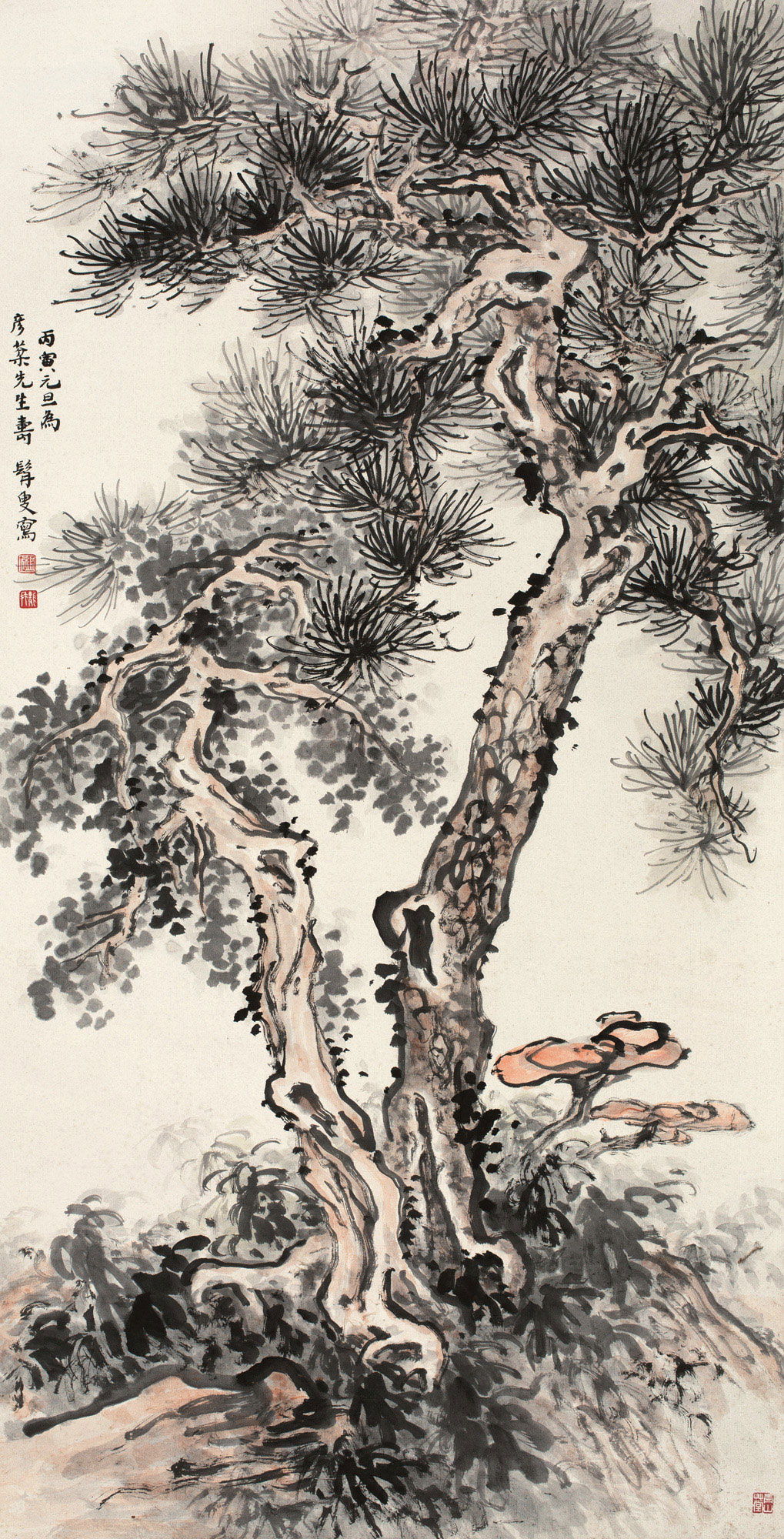 0366 丙寅(1926年)作 松柏遐龄 立轴 纸本