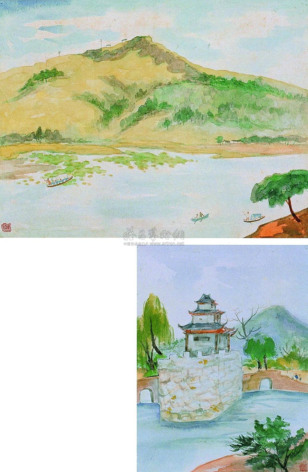 113 贵阳甲秀楼:南京紫金山 (2件) 水彩纸本
