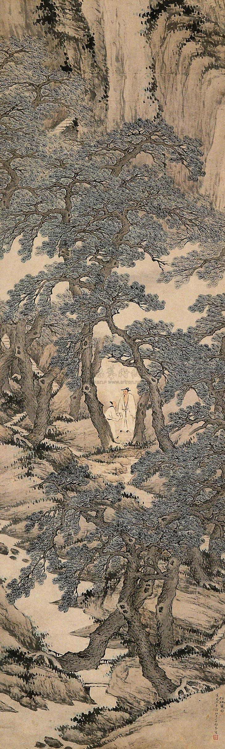 0149 道光五年(1825年)作 松林觅句 立轴 设色纸本