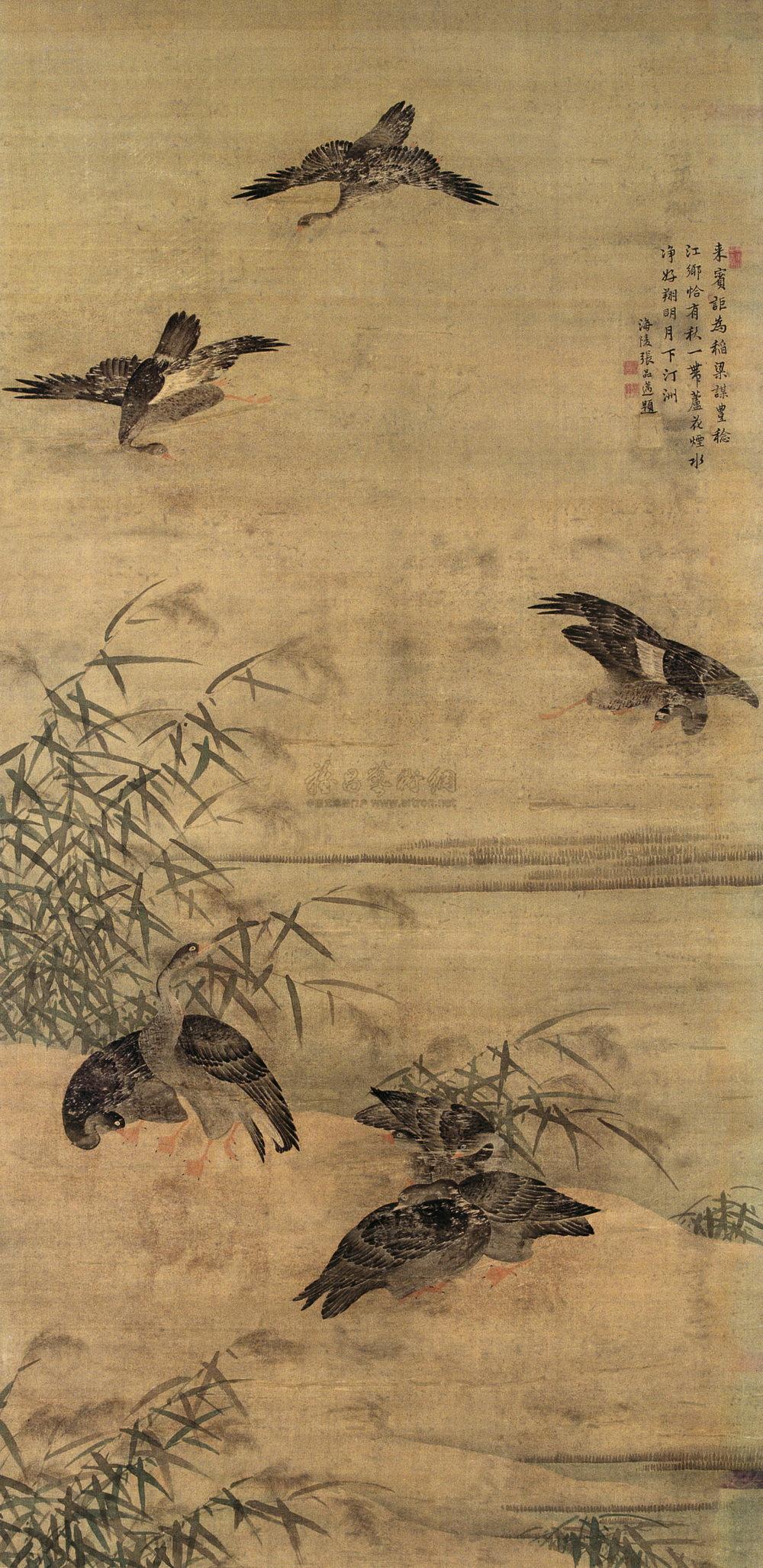 838 芦雁图 立轴 设色绢本