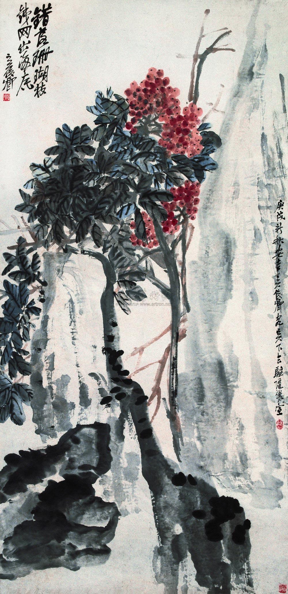 0047 1910年作 错落珊瑚枝 立轴 设色