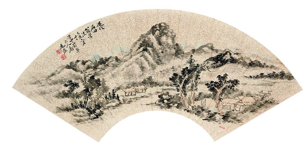 1599 己亥(1899年)作 拟沈周山水 扇面 设色纸本