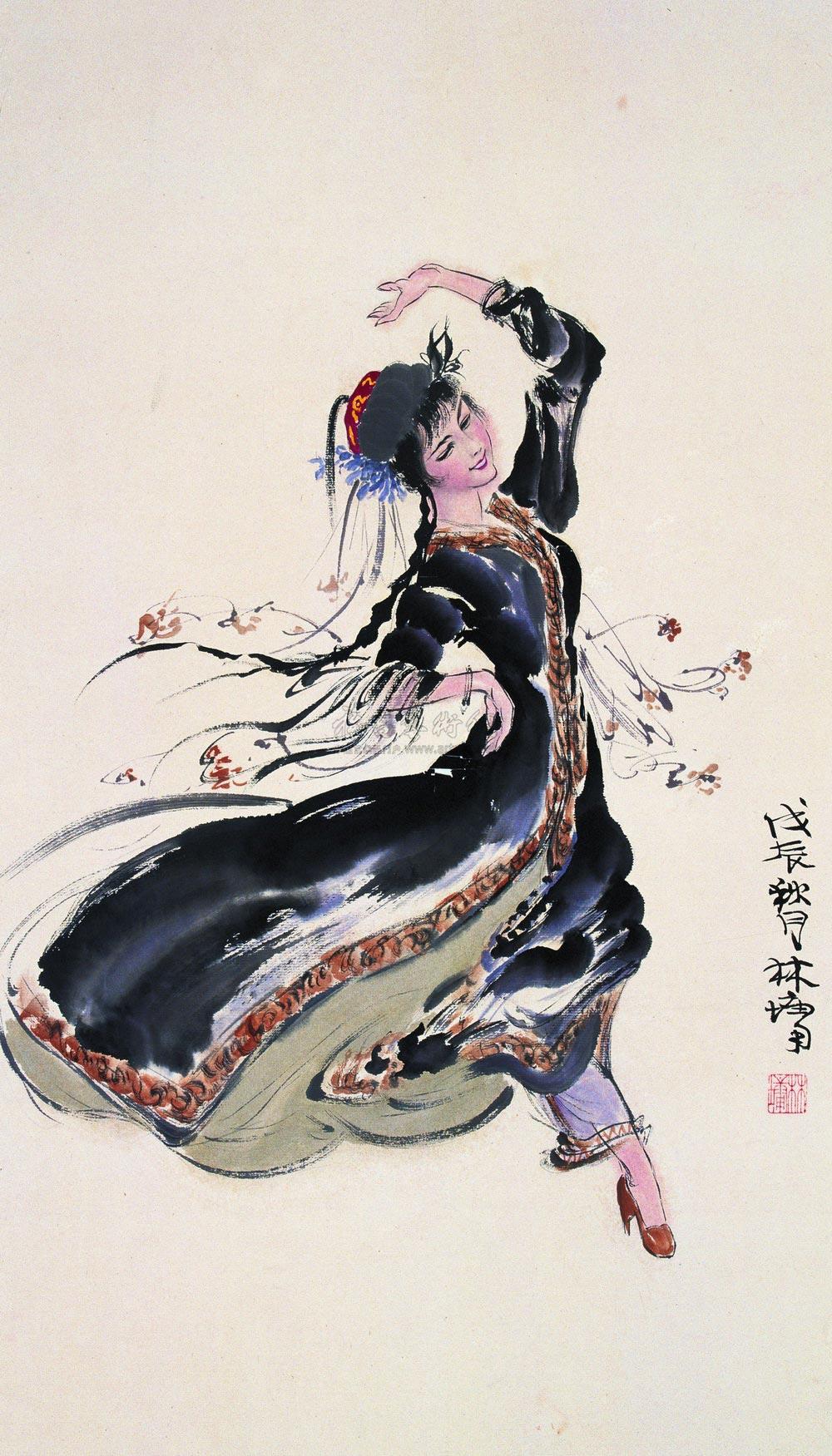 【新疆姑娘图 立轴 设色纸本】拍卖品_图片_价格_鉴赏_绘画_雅昌艺术