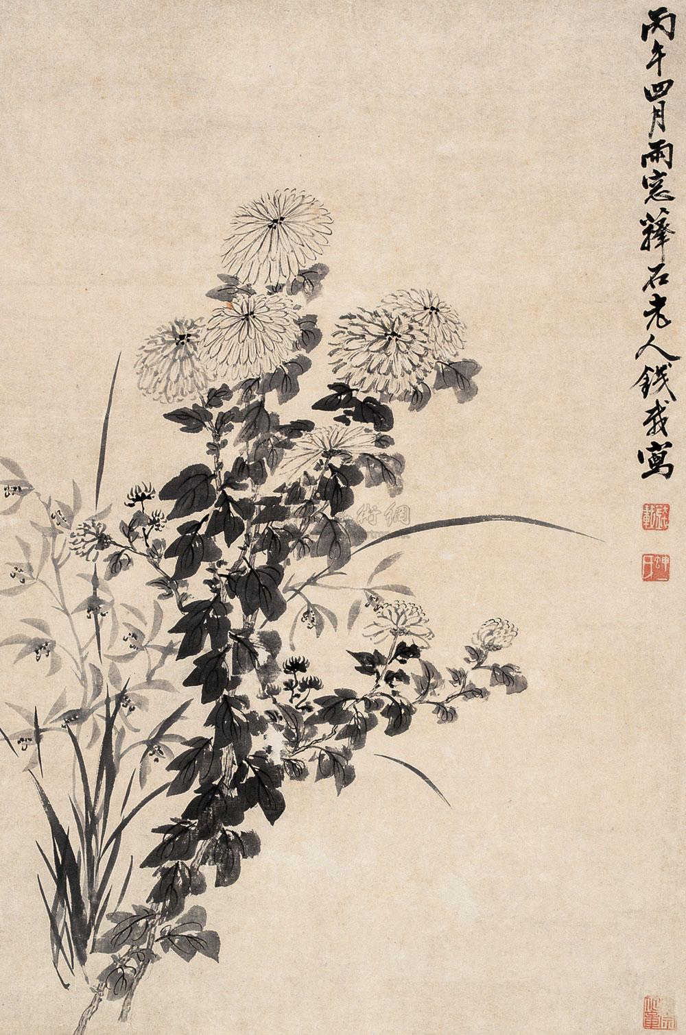 0530 丙午(1786年)作 兰草 菊花 立轴 水墨纸本