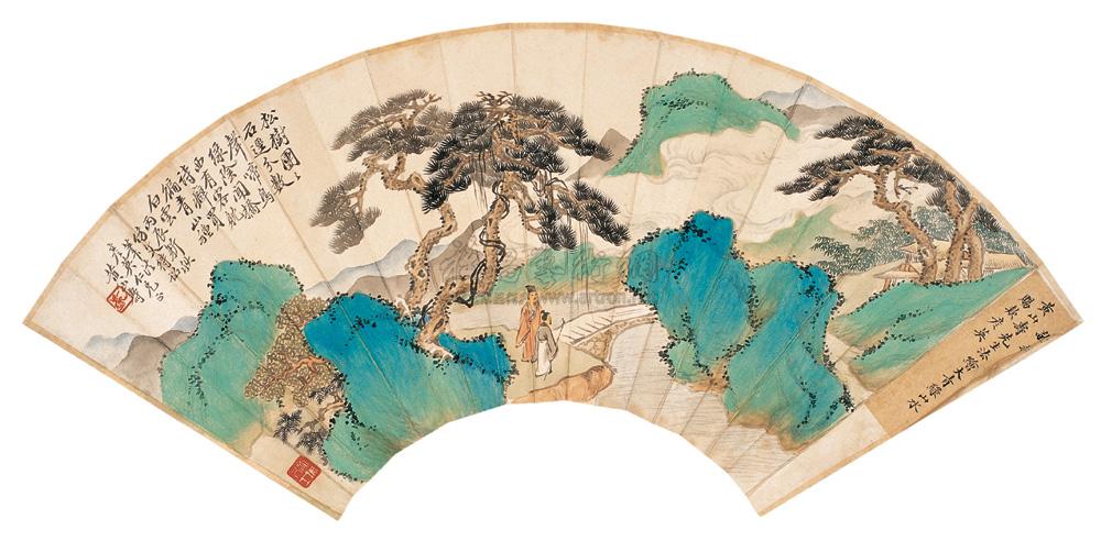 0206 1916年作 青绿山水 扇面 设色纸本