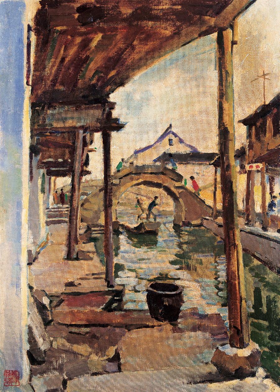 1036 柯桥古镇 布面 油画
