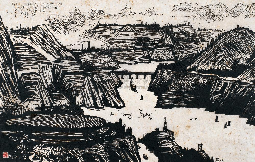 1496 1972年作 高山平湖 木版画