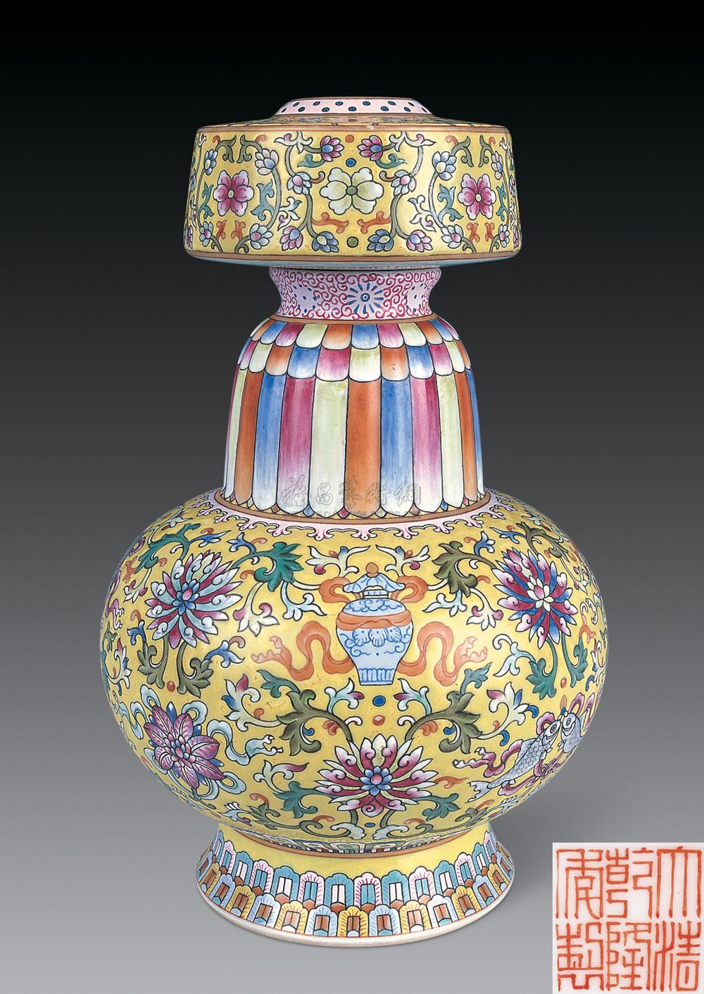 粉彩黄地花卉八宝纹贲巴瓶】拍卖品_图片_价格_鉴赏_清代粉彩瓷器