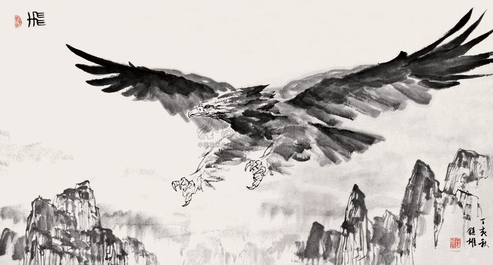 0463 2008年作 飞鹰 镜心 设色纸本