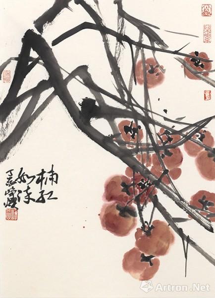 《柿红如染》  刘峥焱 47x35cm 2017年 纸本水墨